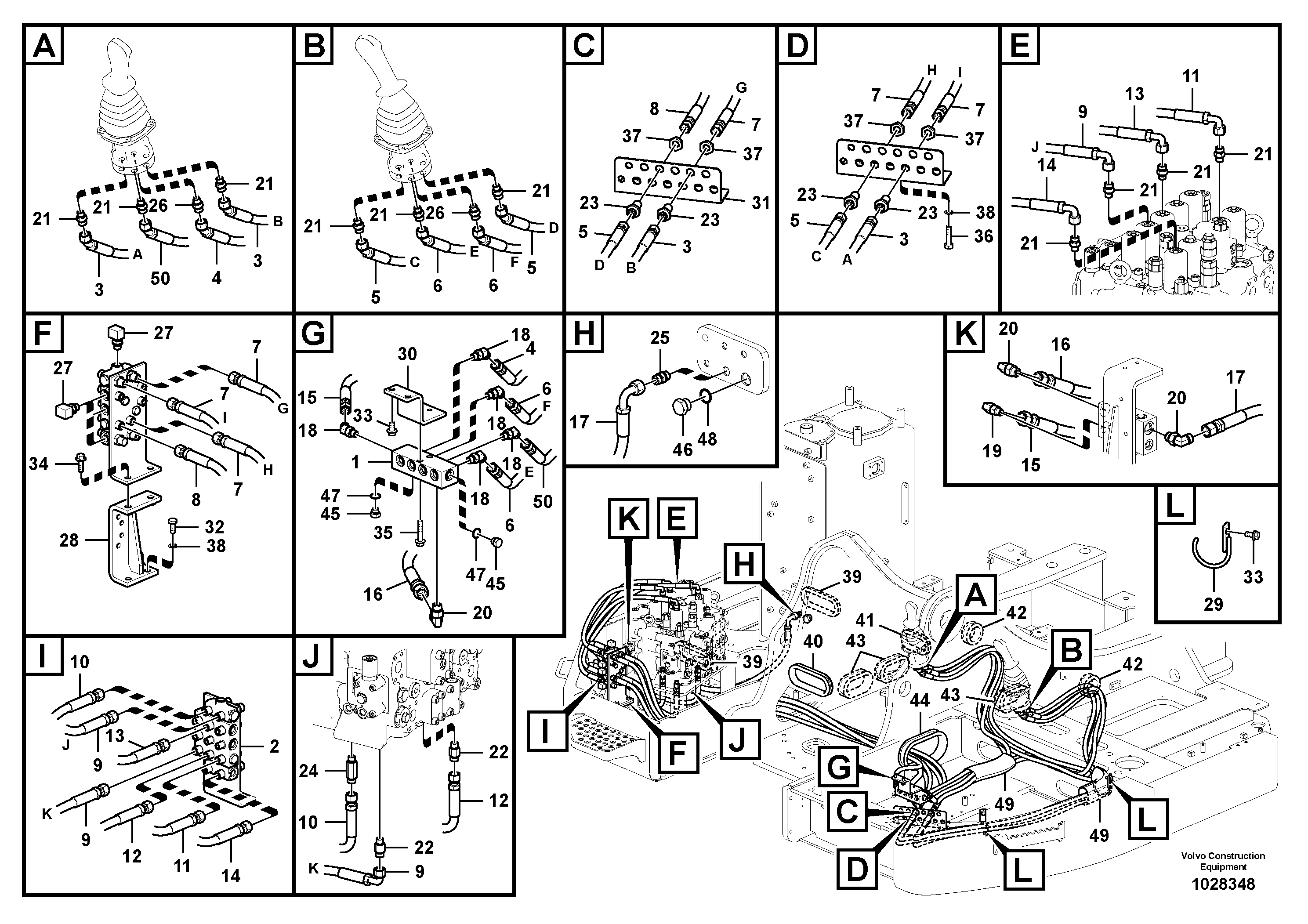 Схема запчастей Volvo ECR235C - 101324 Servo system, control valve to remote control valve ECR235C