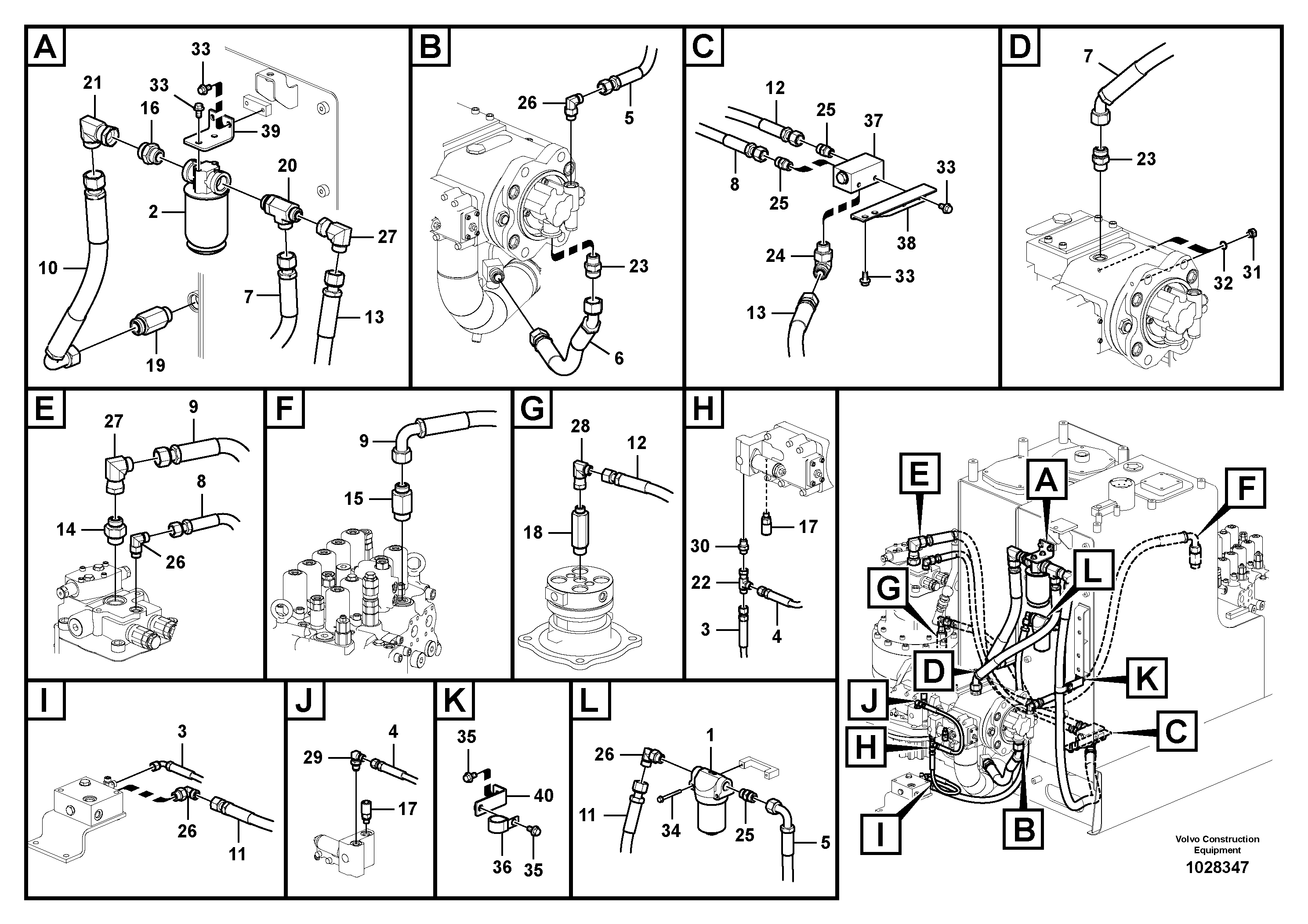 Схема запчастей Volvo ECR235C - 94194 Servo system, pump piping and filter mount ECR235C