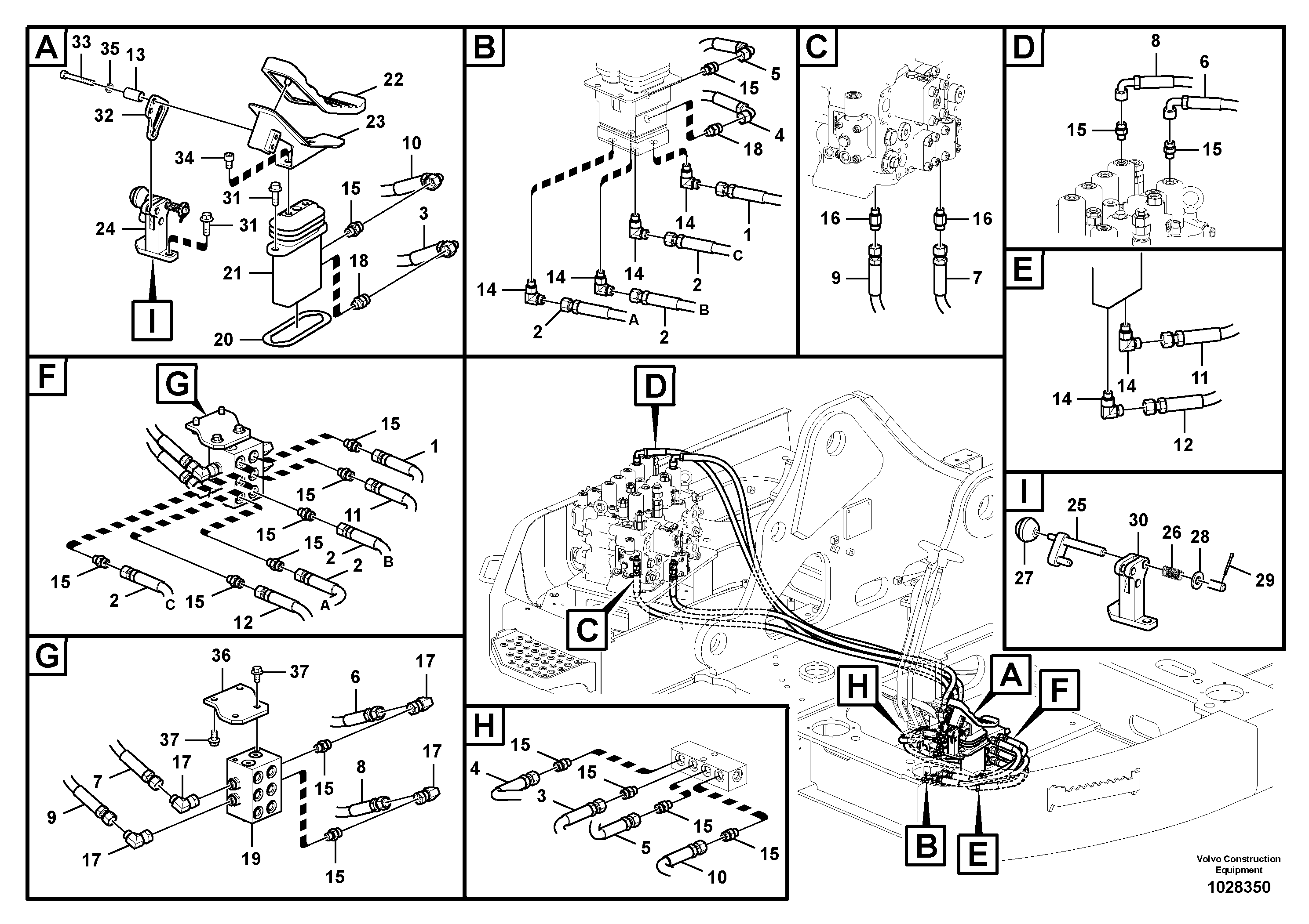 Схема запчастей Volvo ECR235C - 98233 Servo system, control valve to remote control valve pedal ECR235C