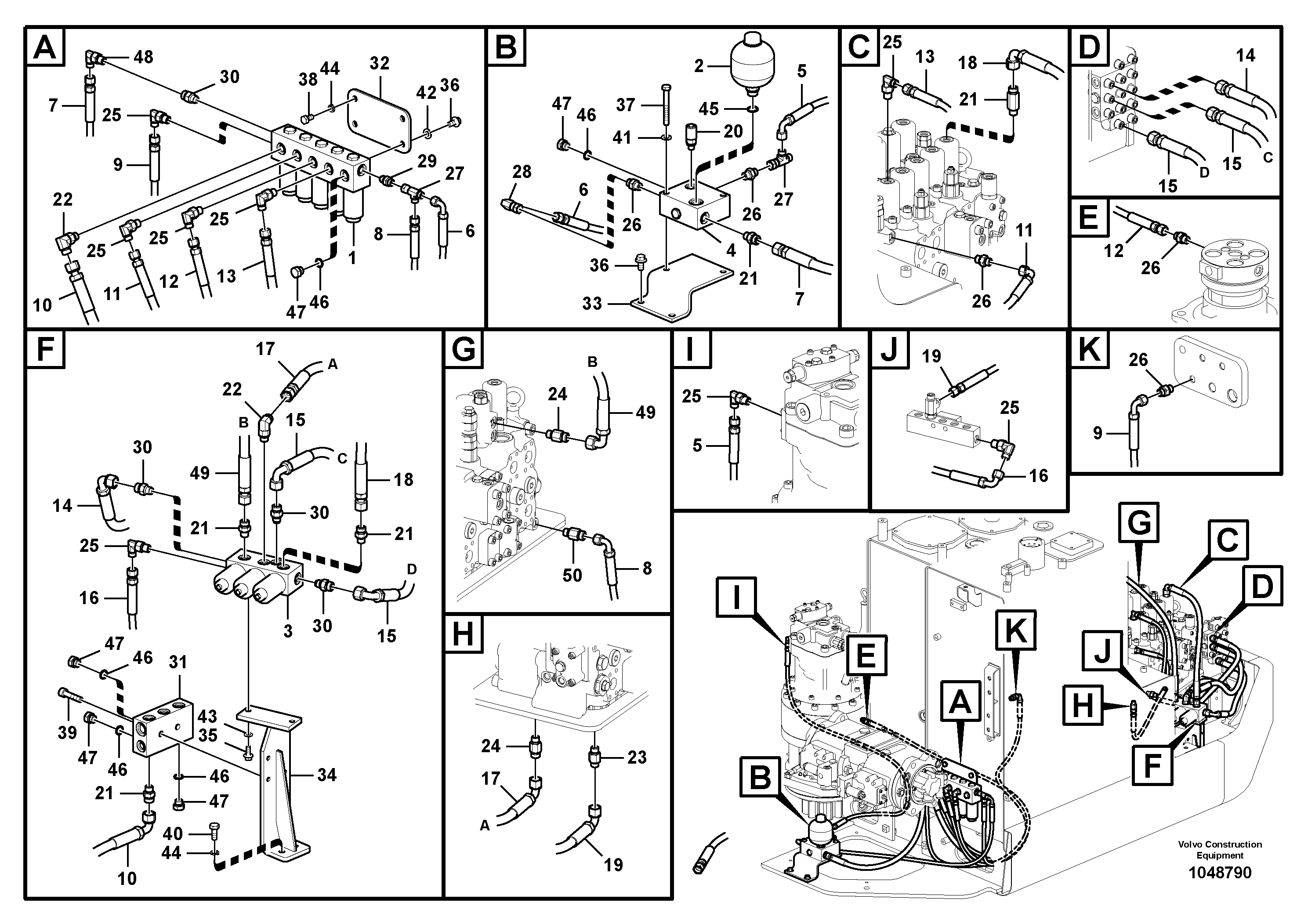 Схема запчастей Volvo ECR235C - 99499 Servo system, control valve to solenoid valve ECR235C