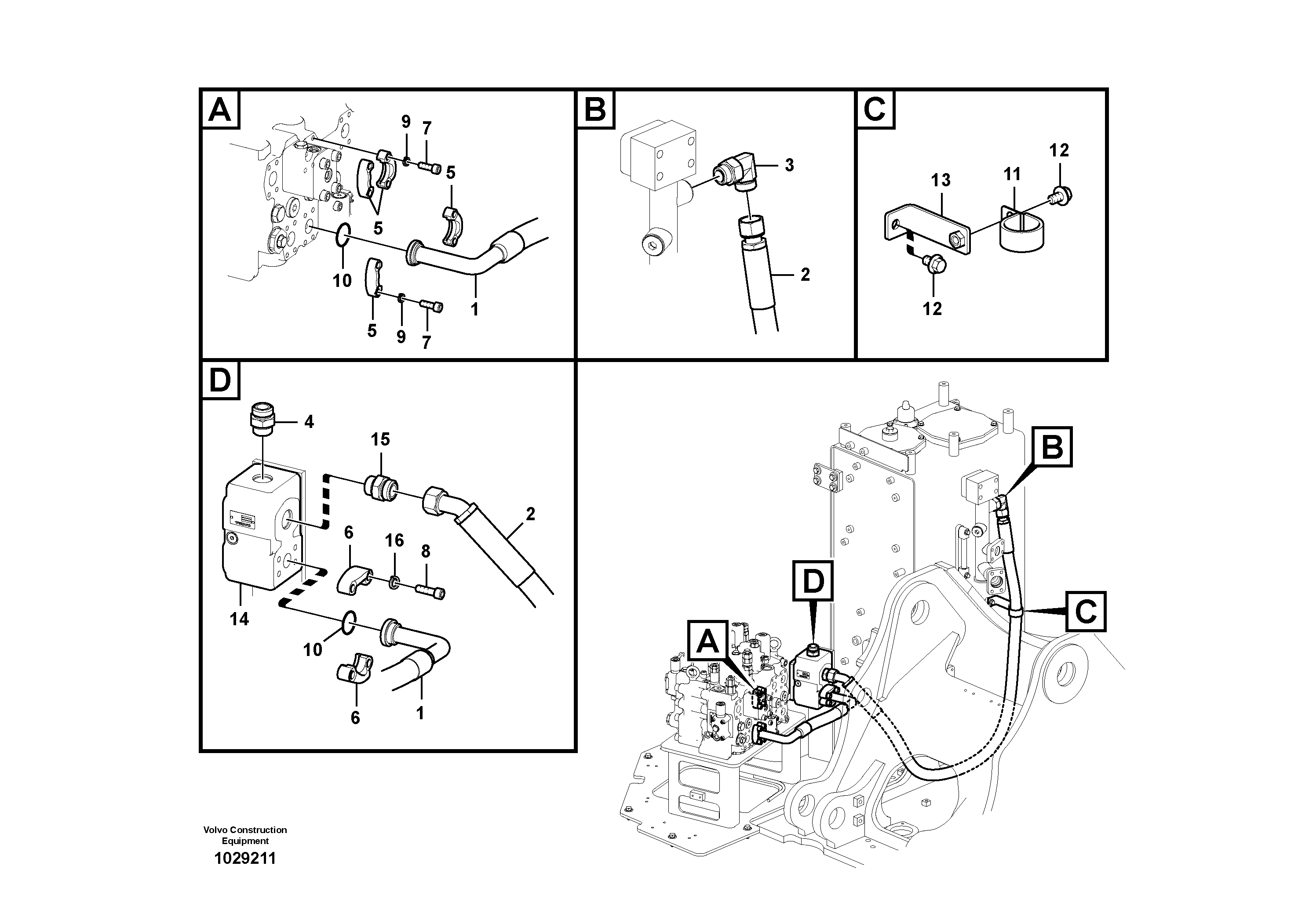 Схема запчастей Volvo ECR235C - 65988 Working hydraulic, hammer and shear for 1st pump flow ECR235C