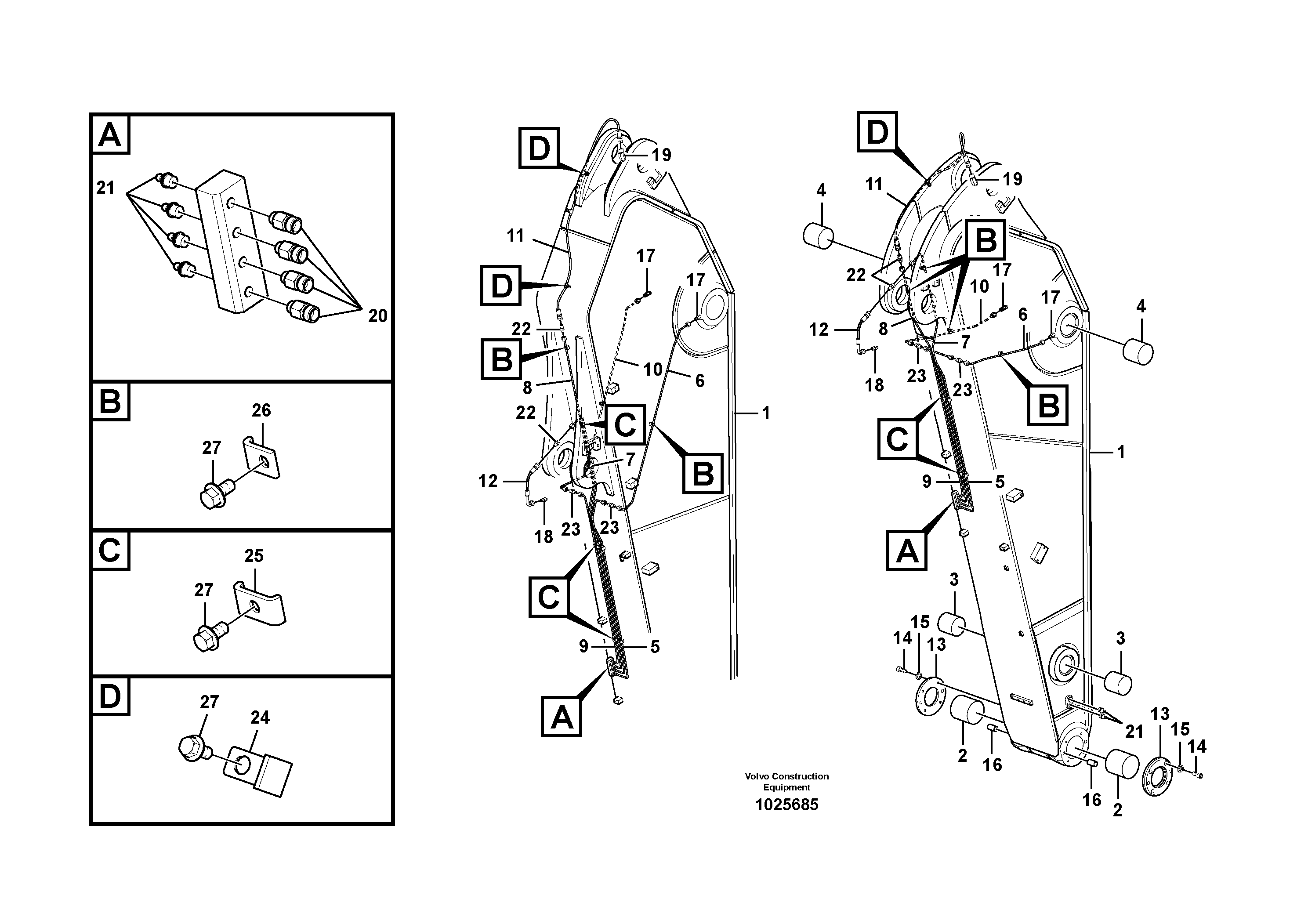 Схема запчастей Volvo EC700C - 75081 Dipper arm and grease piping with piping seat EC700C