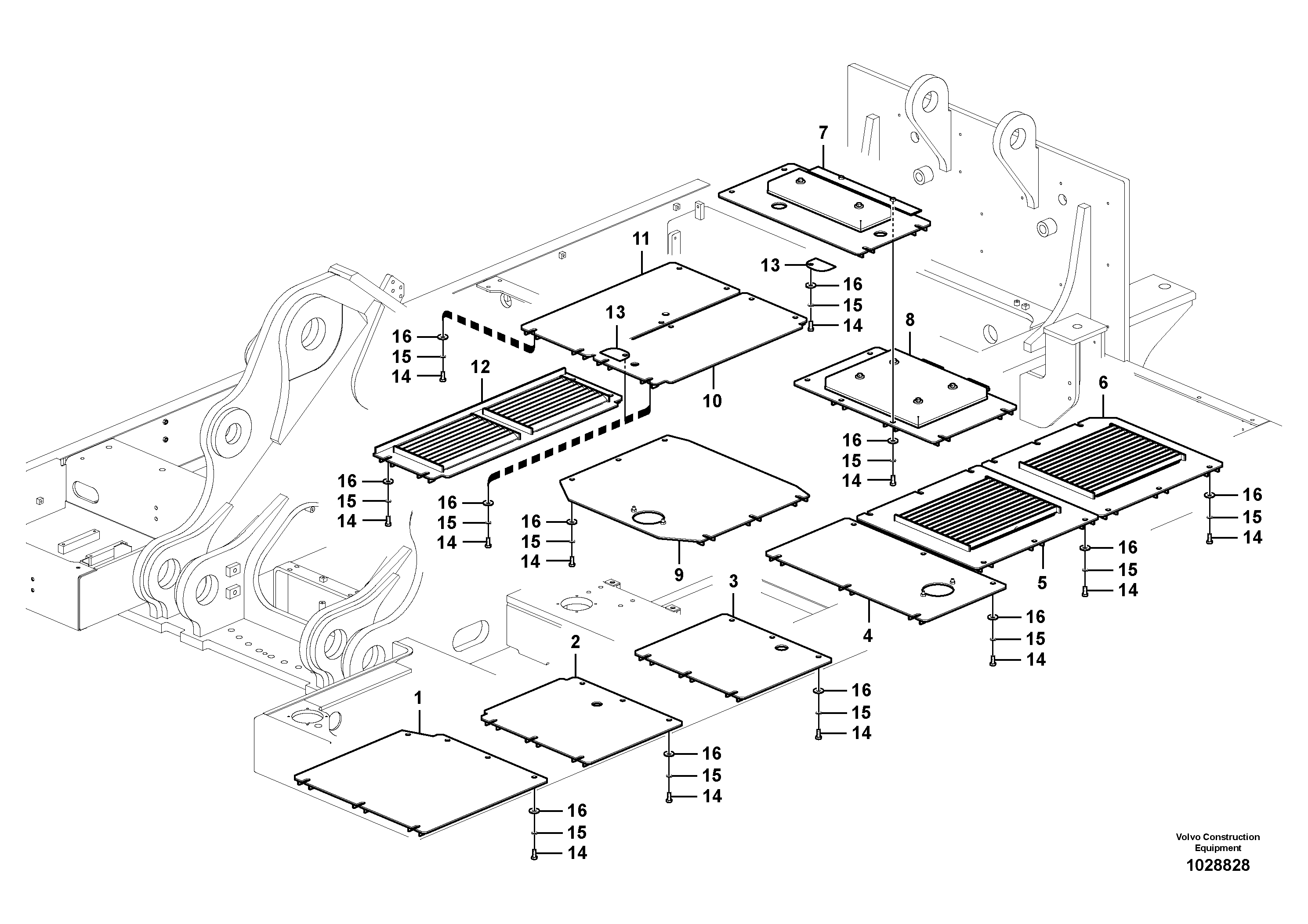 Схема запчастей Volvo EC700C - 33868 Hatches under engine, hydr.pumps, cooler, m.valve and fuel tank EC700C