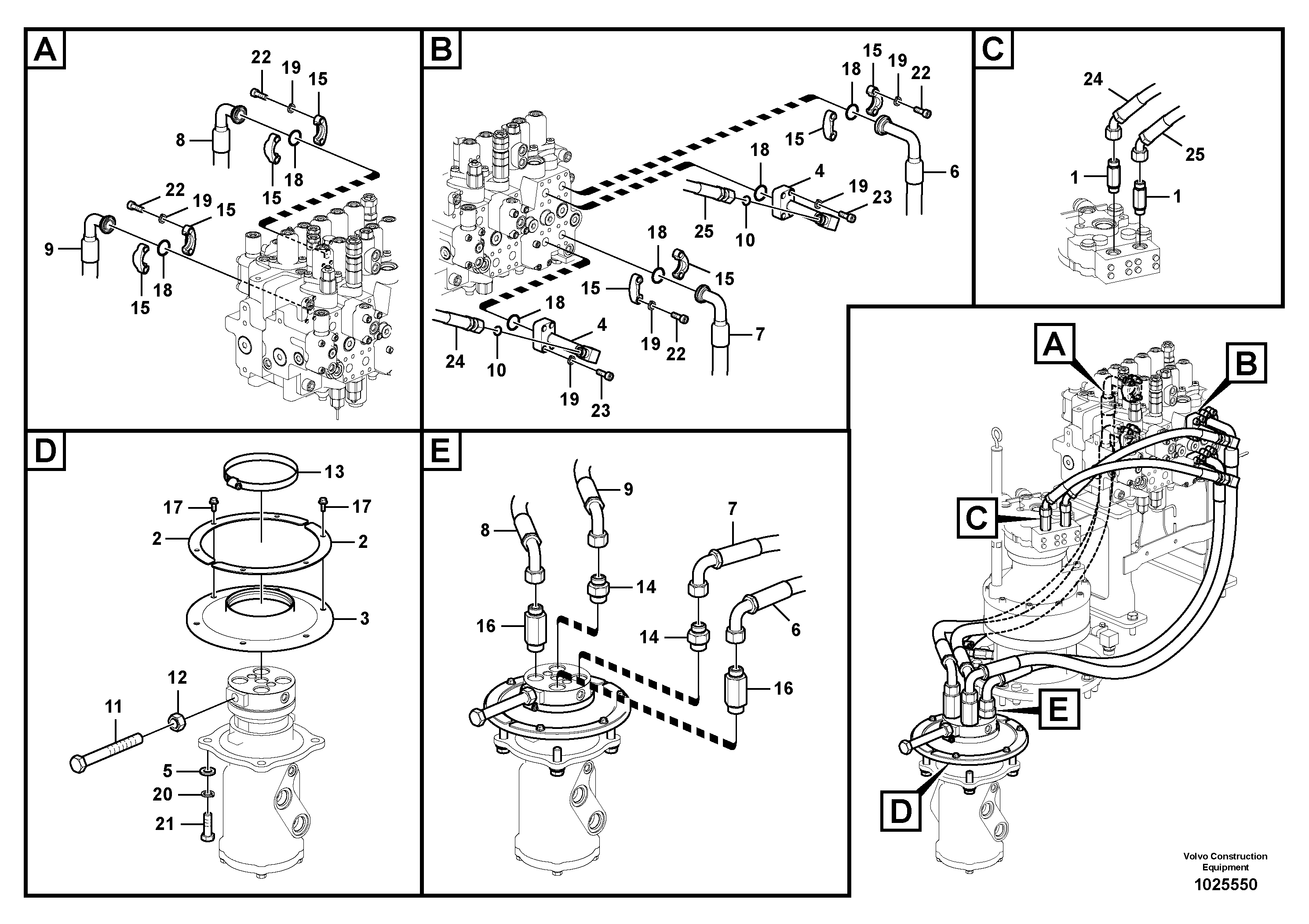 Схема запчастей Volvo EC140C - 56131 Turning joint line, control valve to turning joint EC140C