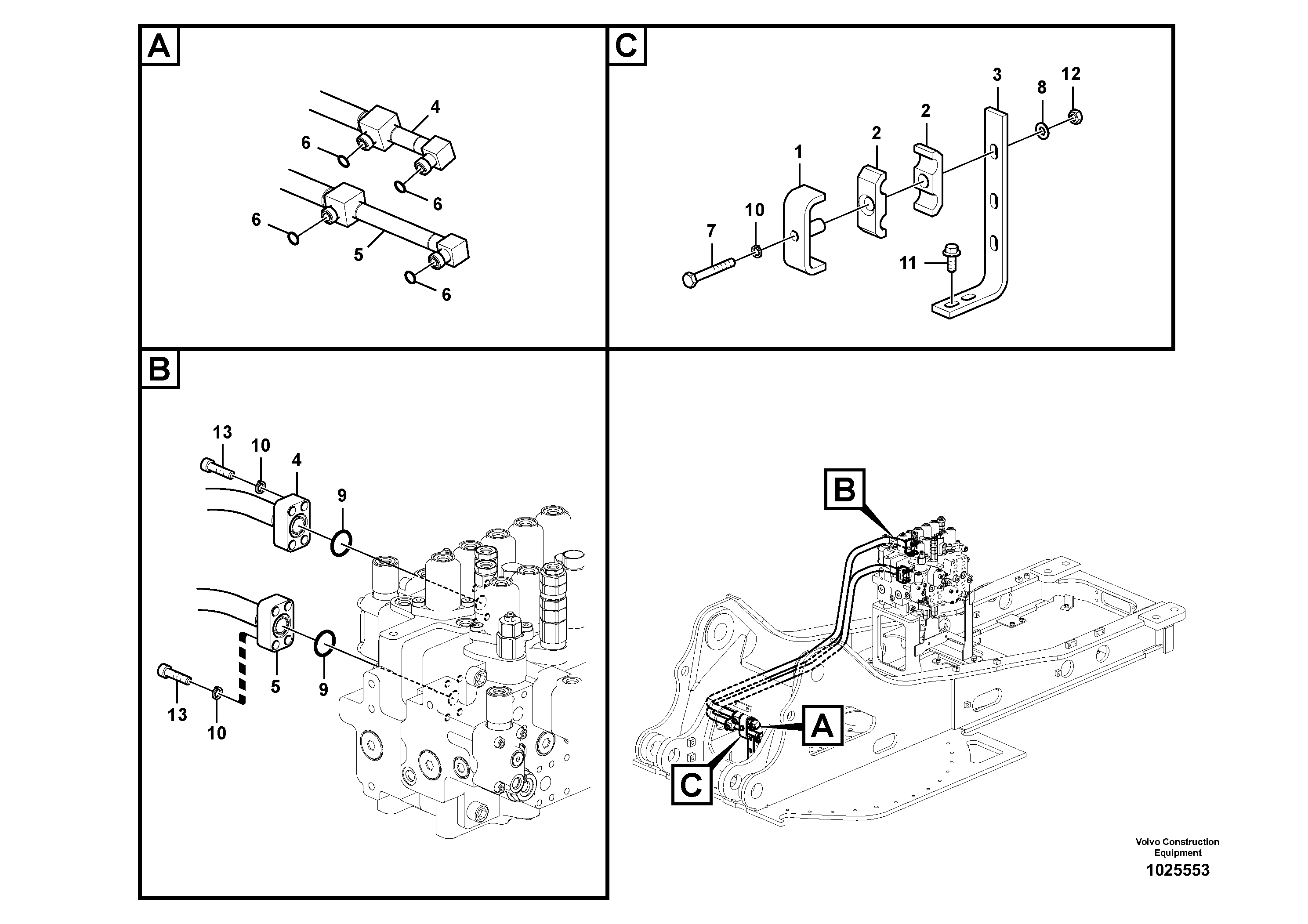 Схема запчастей Volvo EC140C - 56134 Hydraulic system, control valve to boom and swing EC140C