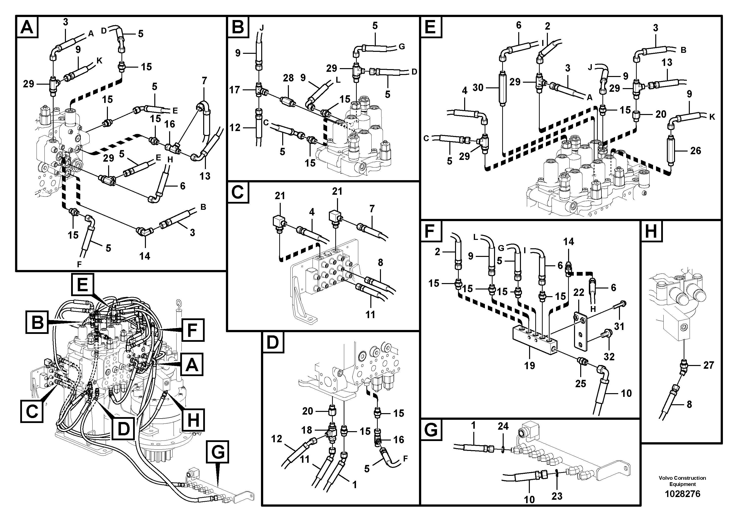 Схема запчастей Volvo EC140C - 32524 Servo system, control valve piping EC140C