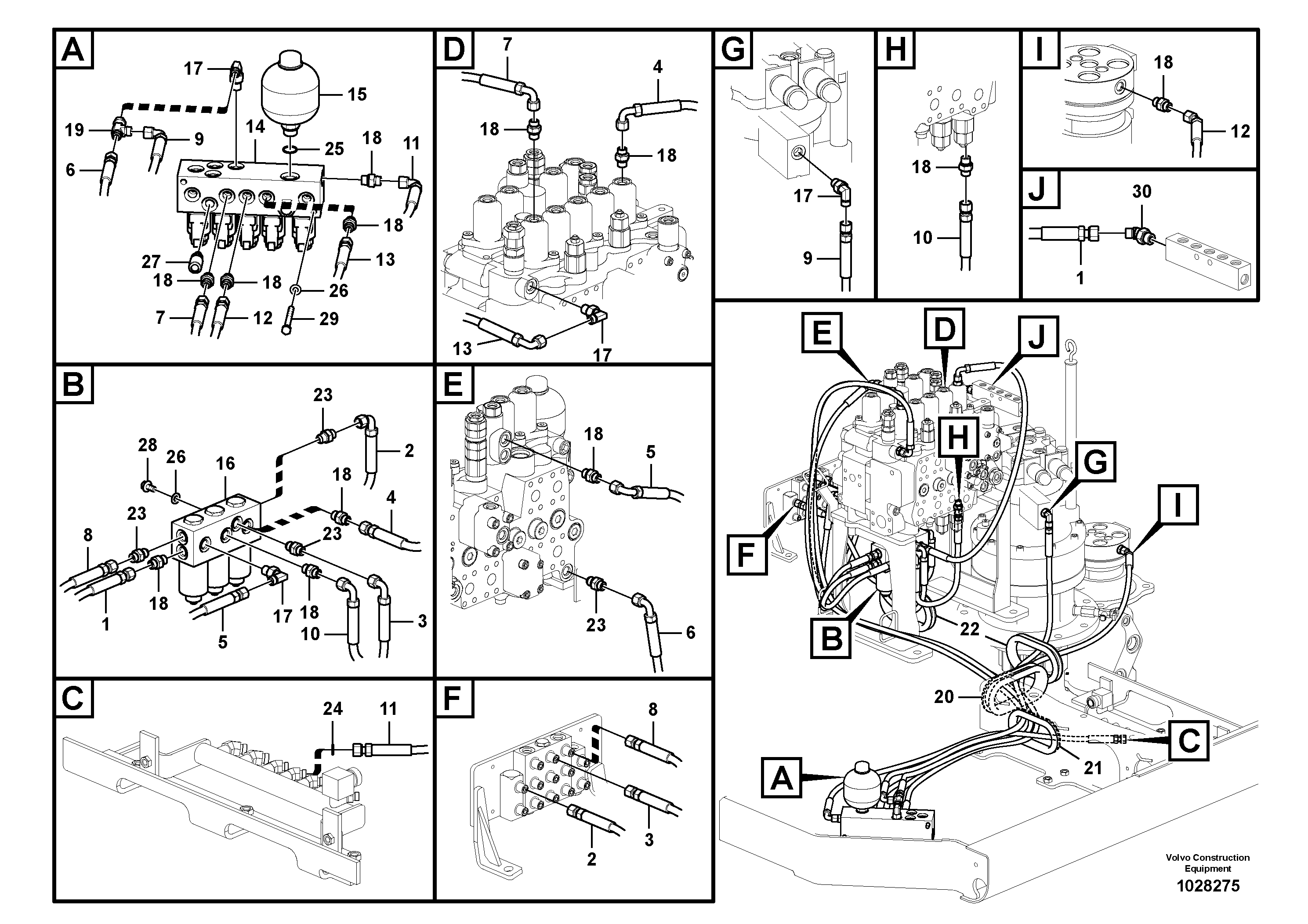 Схема запчастей Volvo EC140C - 98614 Servo system, control valve to solenoid valve EC140C