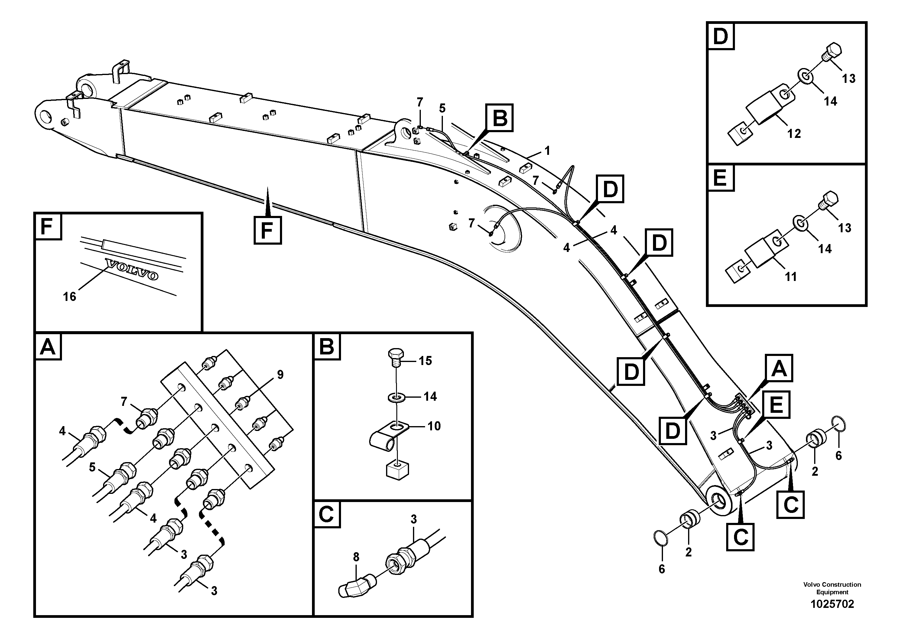 Схема запчастей Volvo EC140C - 86478 Boom and grease piping EC140C