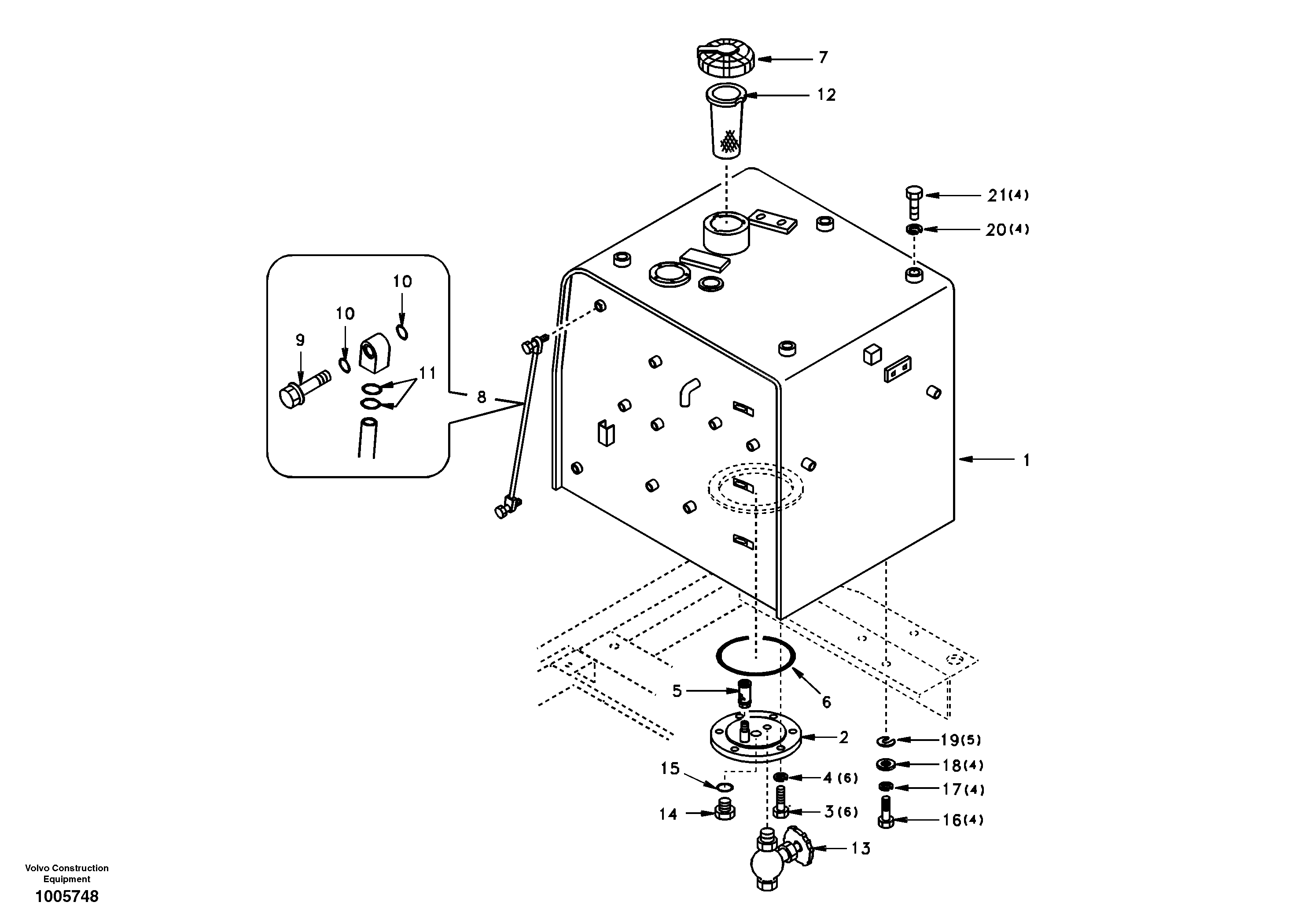 Схема запчастей Volvo EC240 - 106036 Fuel tank with fitting parts 