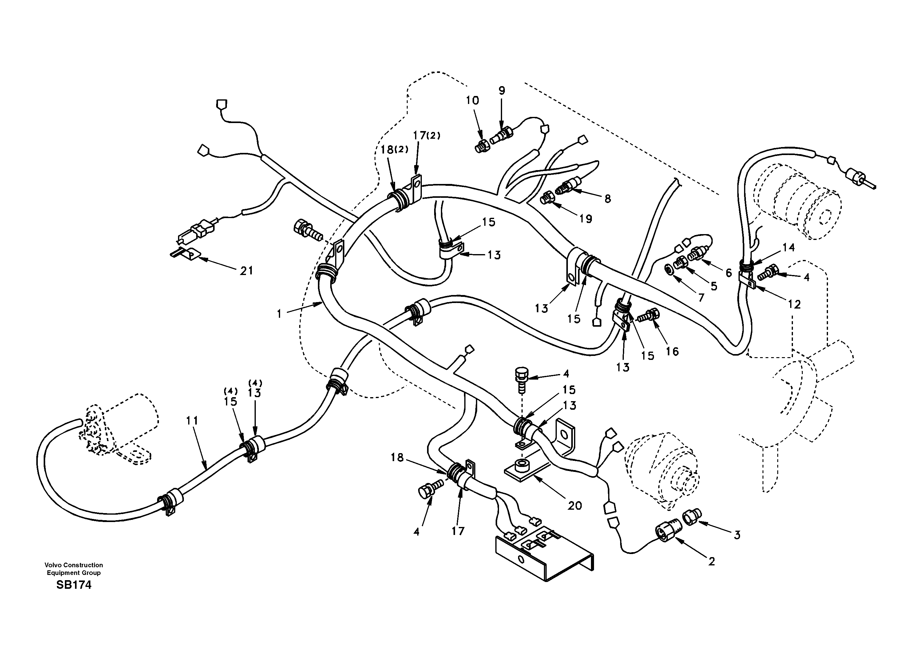 Схема запчастей Volvo EC240 - 33976 Cable harness, engine 