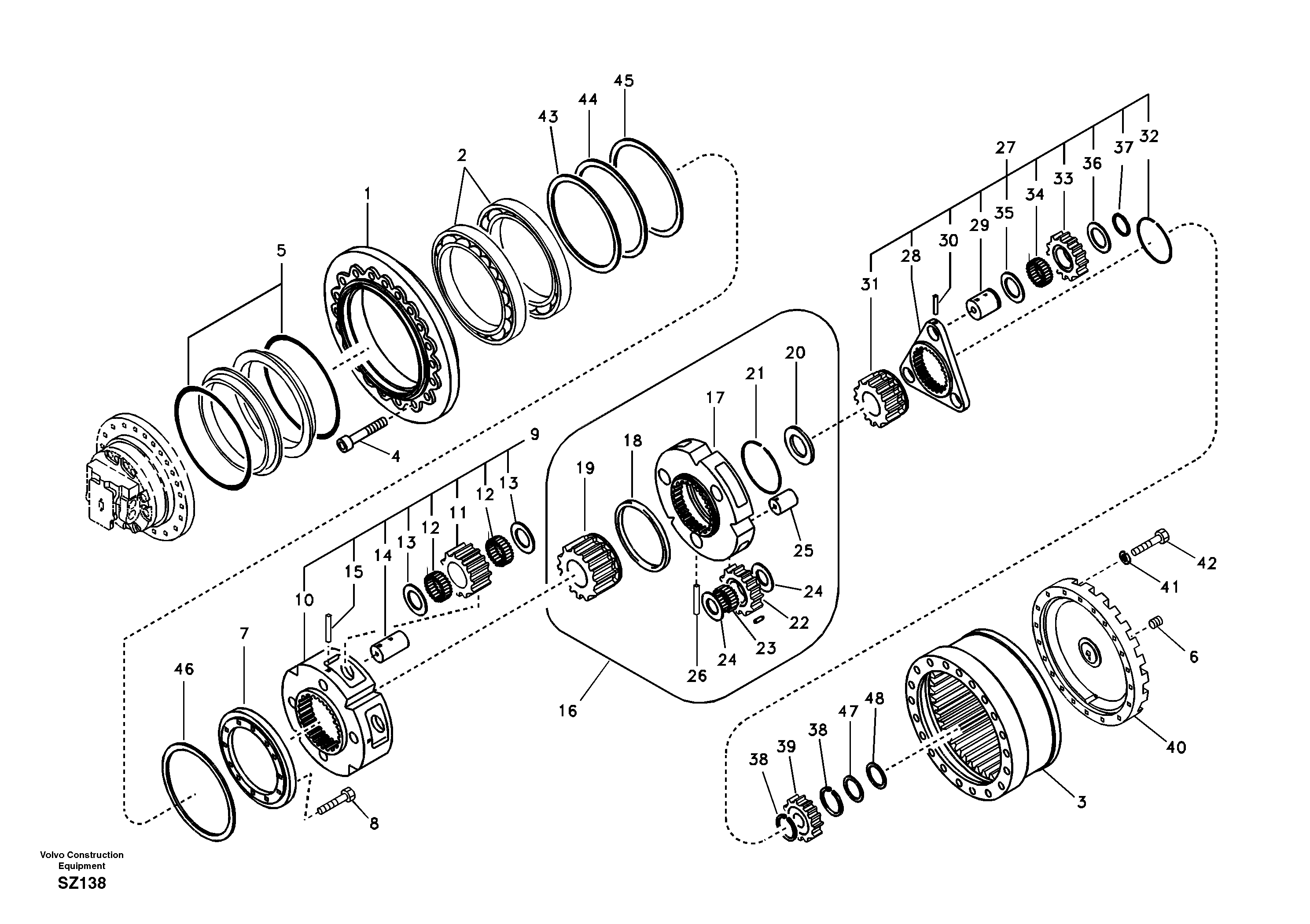 Схема запчастей Volvo EC240 - 91557 Travel gearbox 