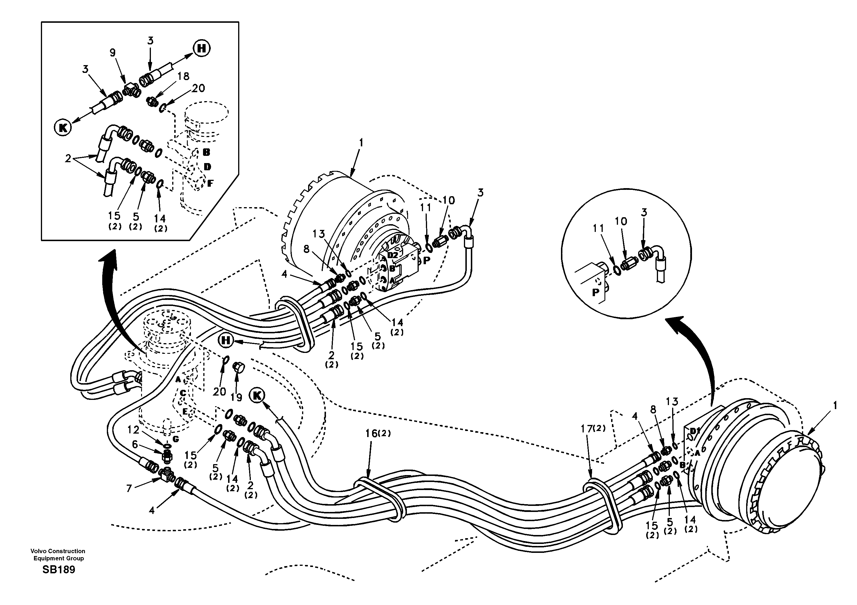 Схема запчастей Volvo EC240 - 10339 Turning joint line, turning joint to travel motor 