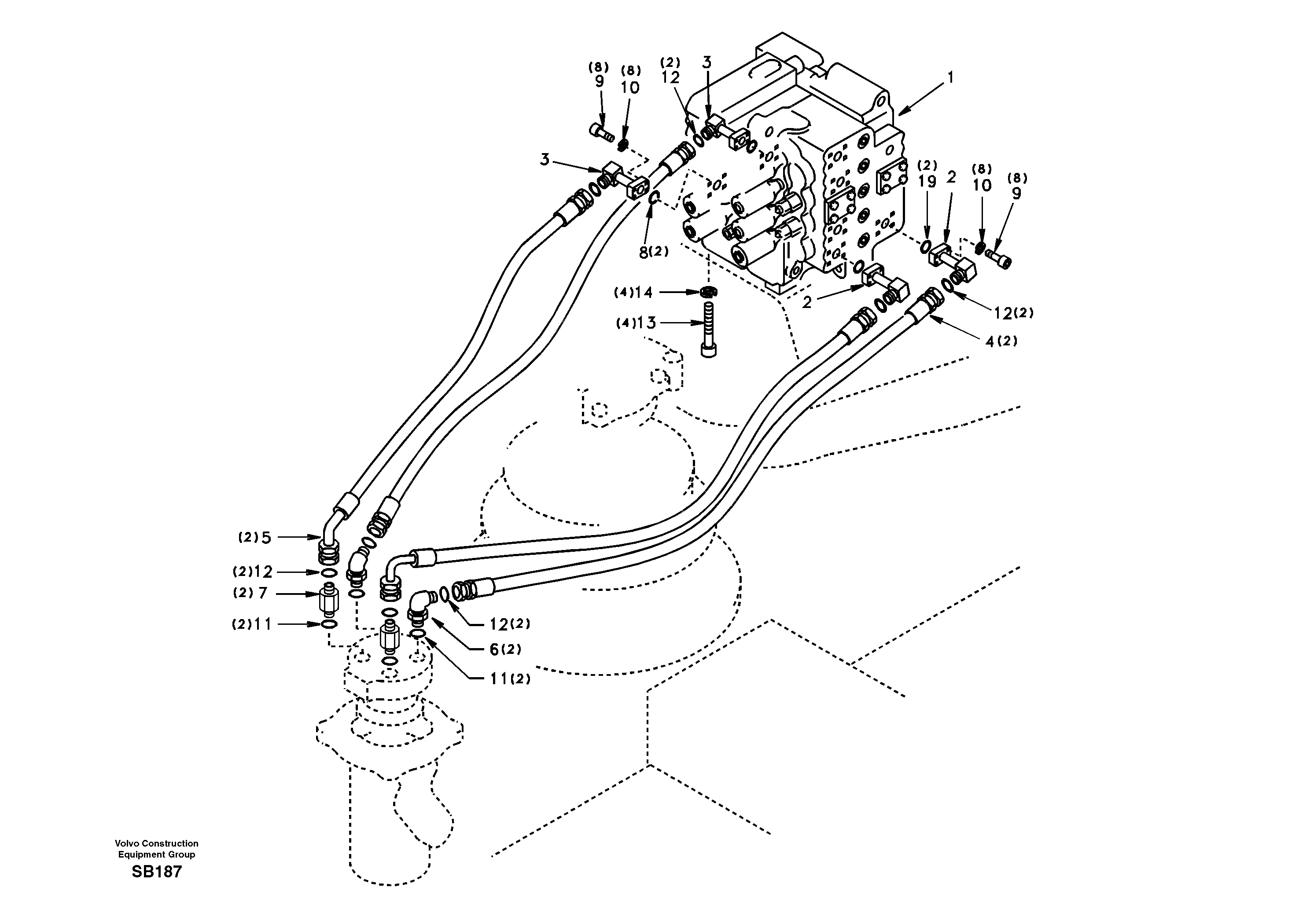 Схема запчастей Volvo EC240 - 5706 Turning joint line, control valve to turning joint 