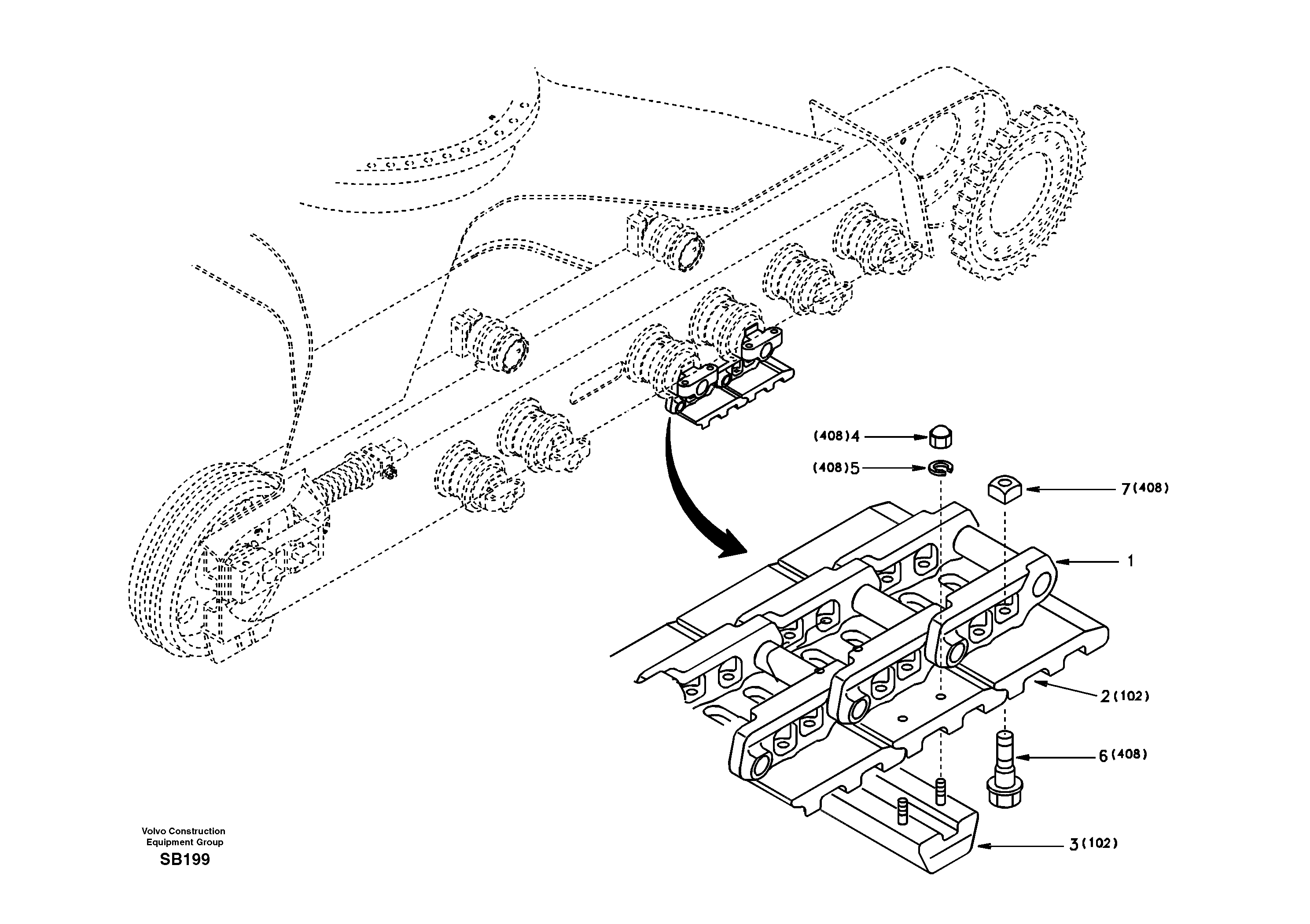 Схема запчастей Volvo EC240 - 33507 Undercarriage, track with rubber shoes 