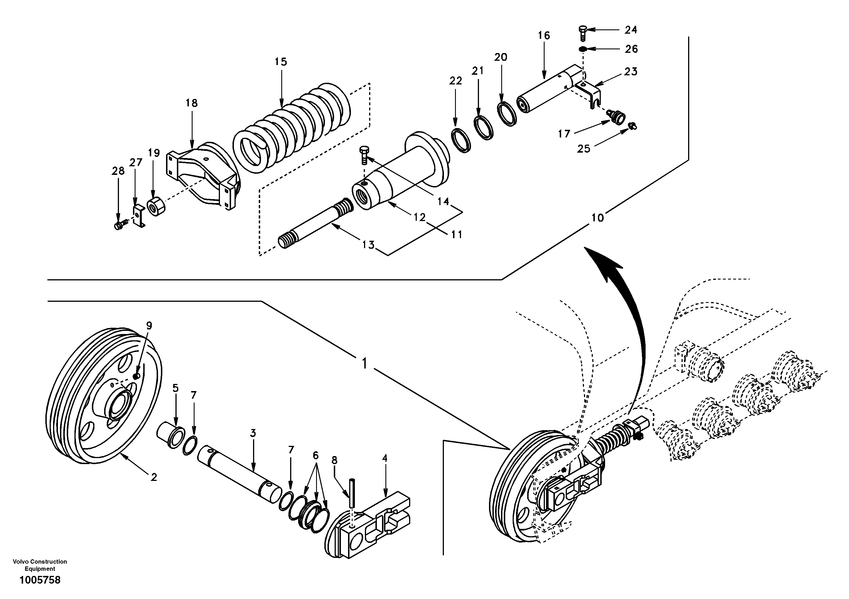 Схема запчастей Volvo EC240 - 41800 Front idler, spring package 