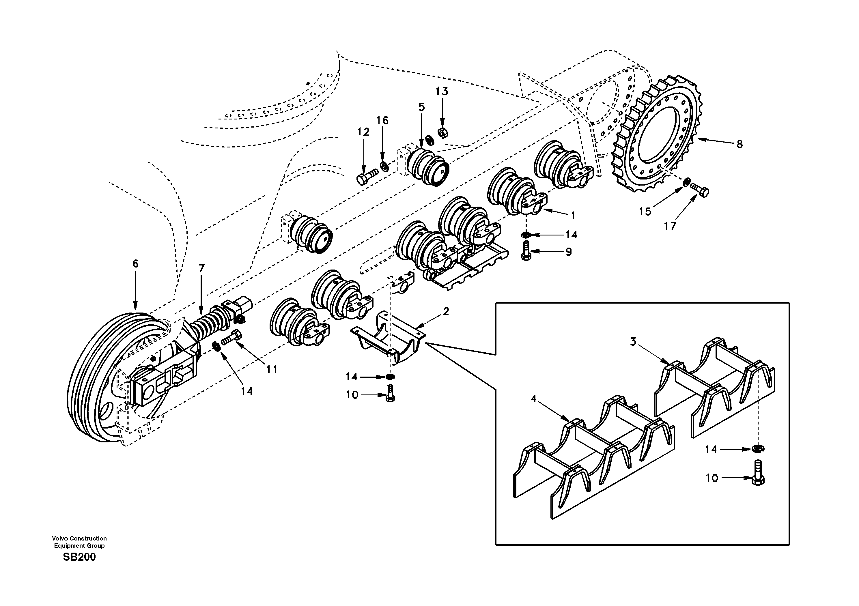 Схема запчастей Volvo EC240 - 64683 Undercarriage, components and track guards 