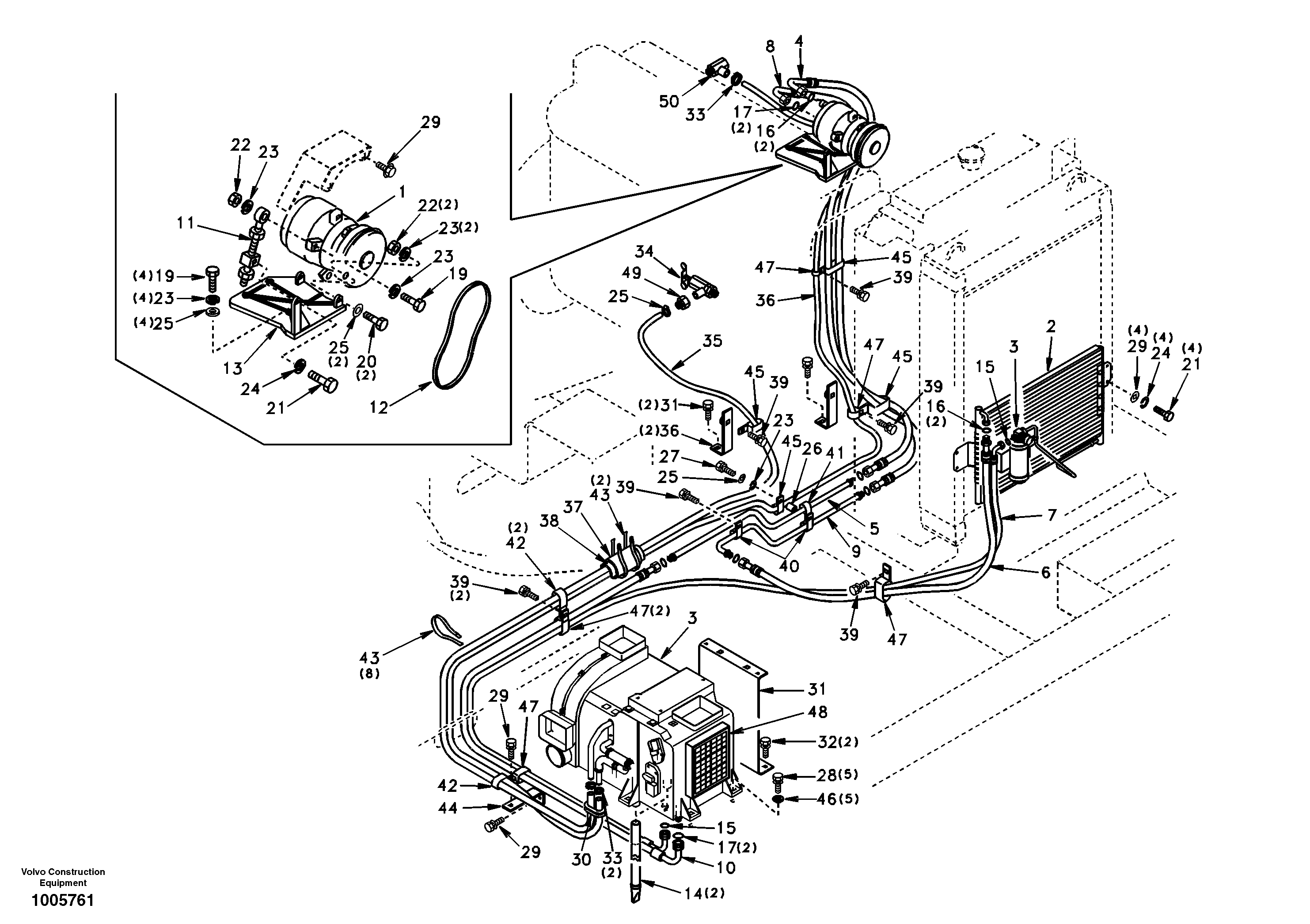 Схема запчастей Volvo EC240 - 55043 Air conditioning line, cooling and heater 