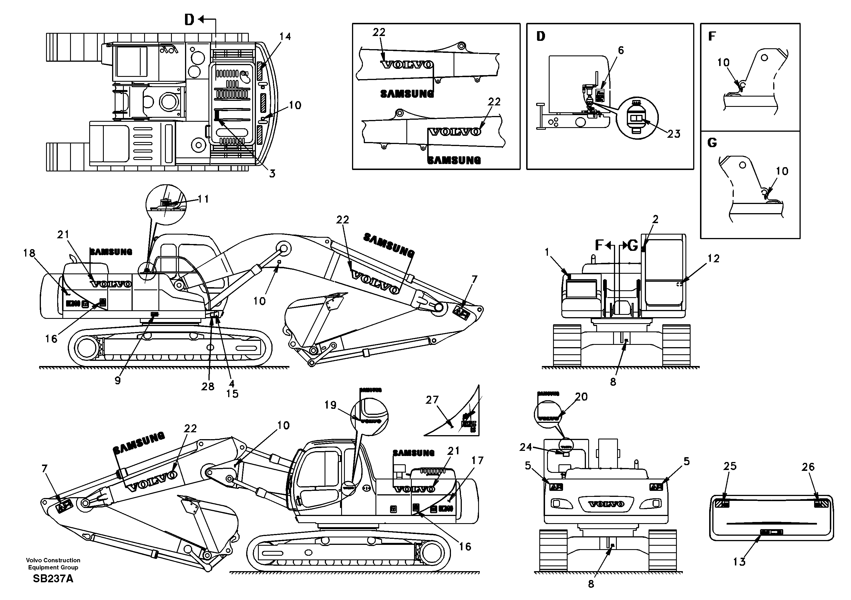 Схема запчастей Volvo EC240 - 37401 Decal, outer location 