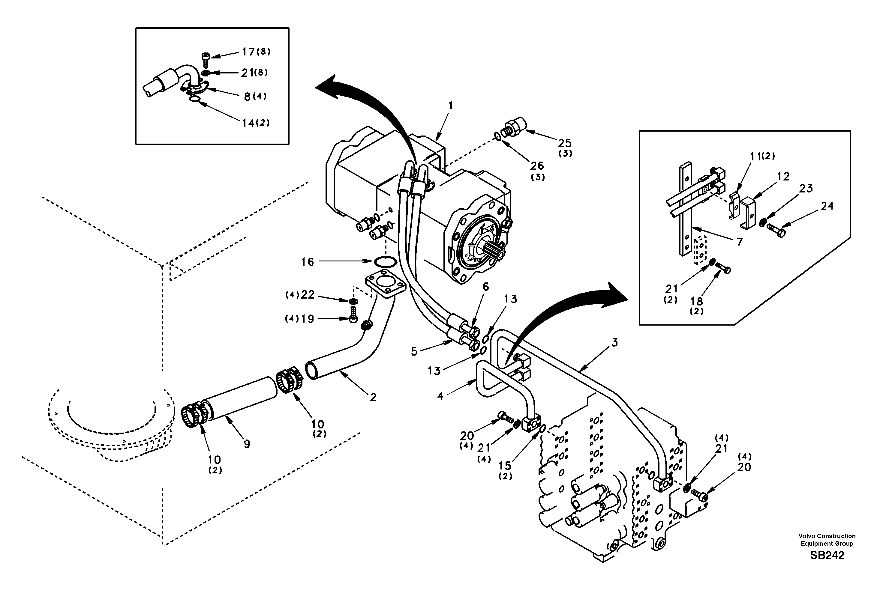 Схема запчастей Volvo EC240 - 8372 Hydraulic system, hydraulic tank to hydraulic pump 