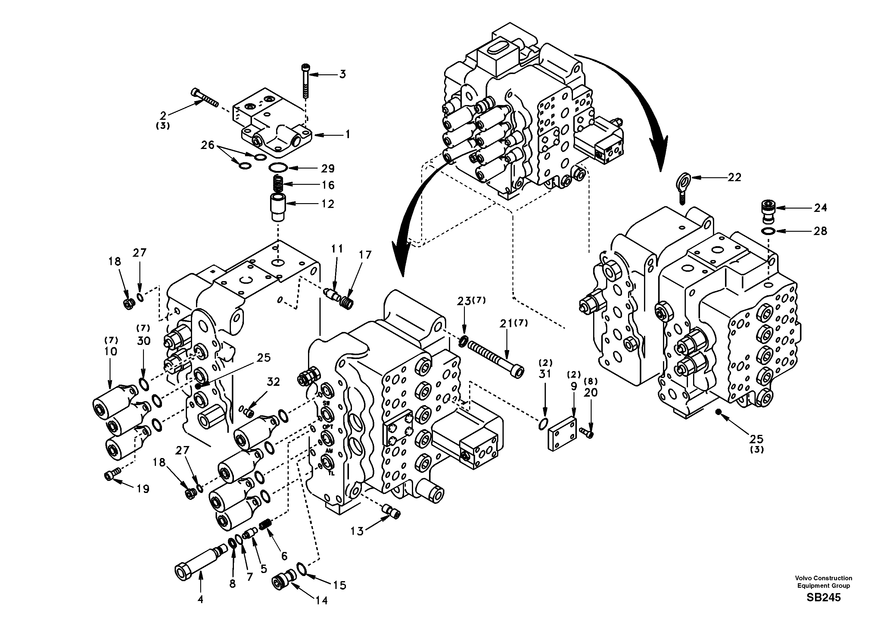 Схема запчастей Volvo EC240 - 101138 Control valve with fitting parts 