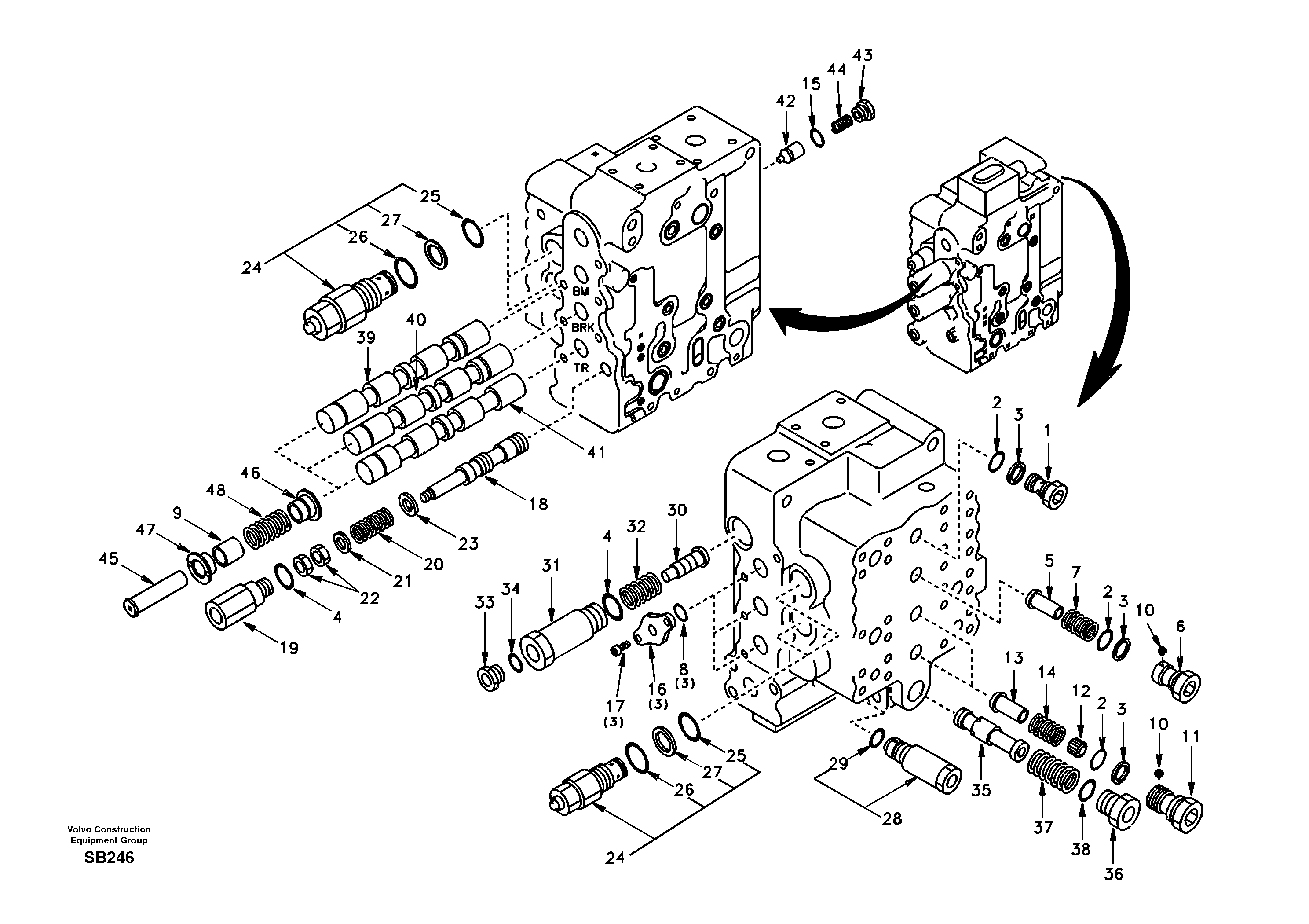 Схема запчастей Volvo EC240 - 19219 Main control valve, boom and bucket and travel Rh 