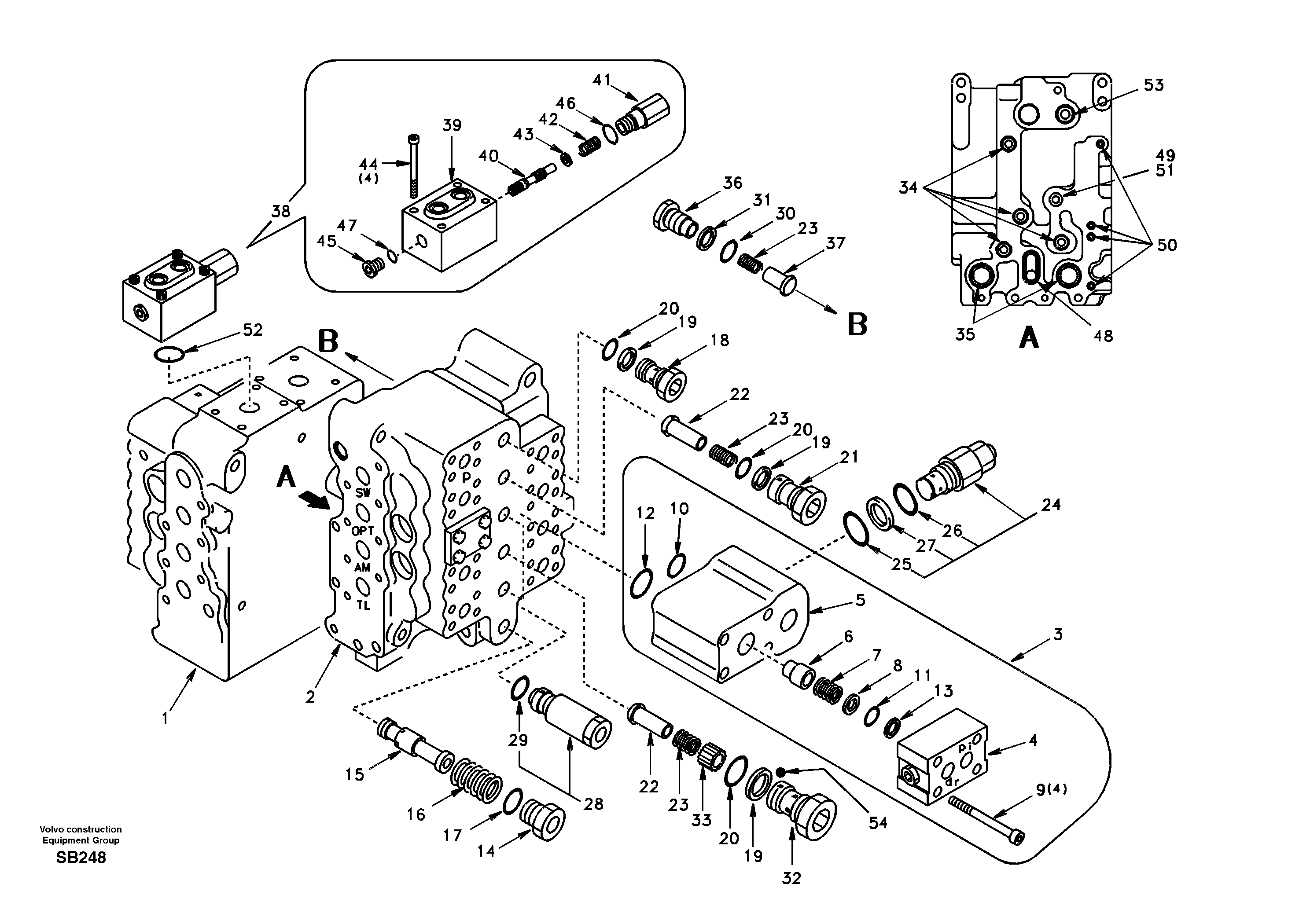 Схема запчастей Volvo EC240 - 91541 Main control valve, relief valve and dipper arm holding 