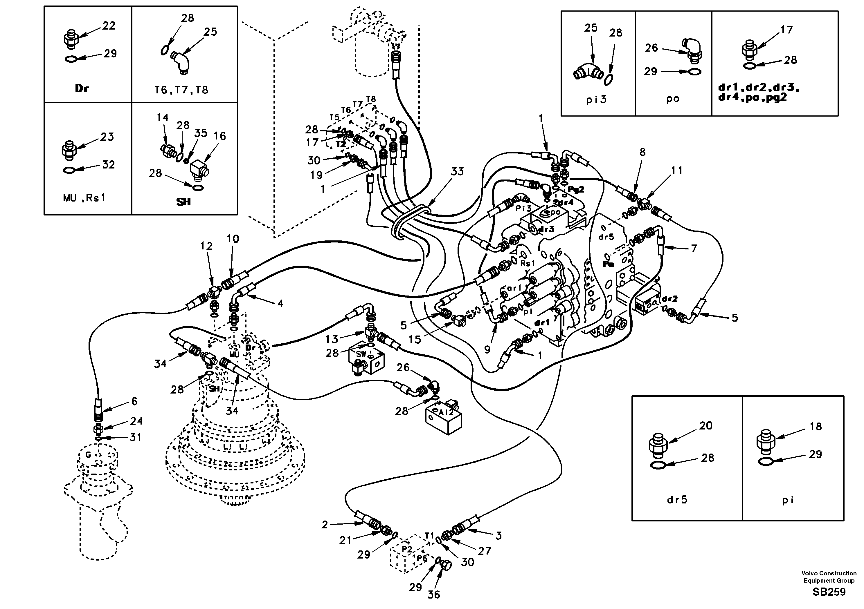 Схема запчастей Volvo EC240 - 14570 Servo hydraulics, return line tank 