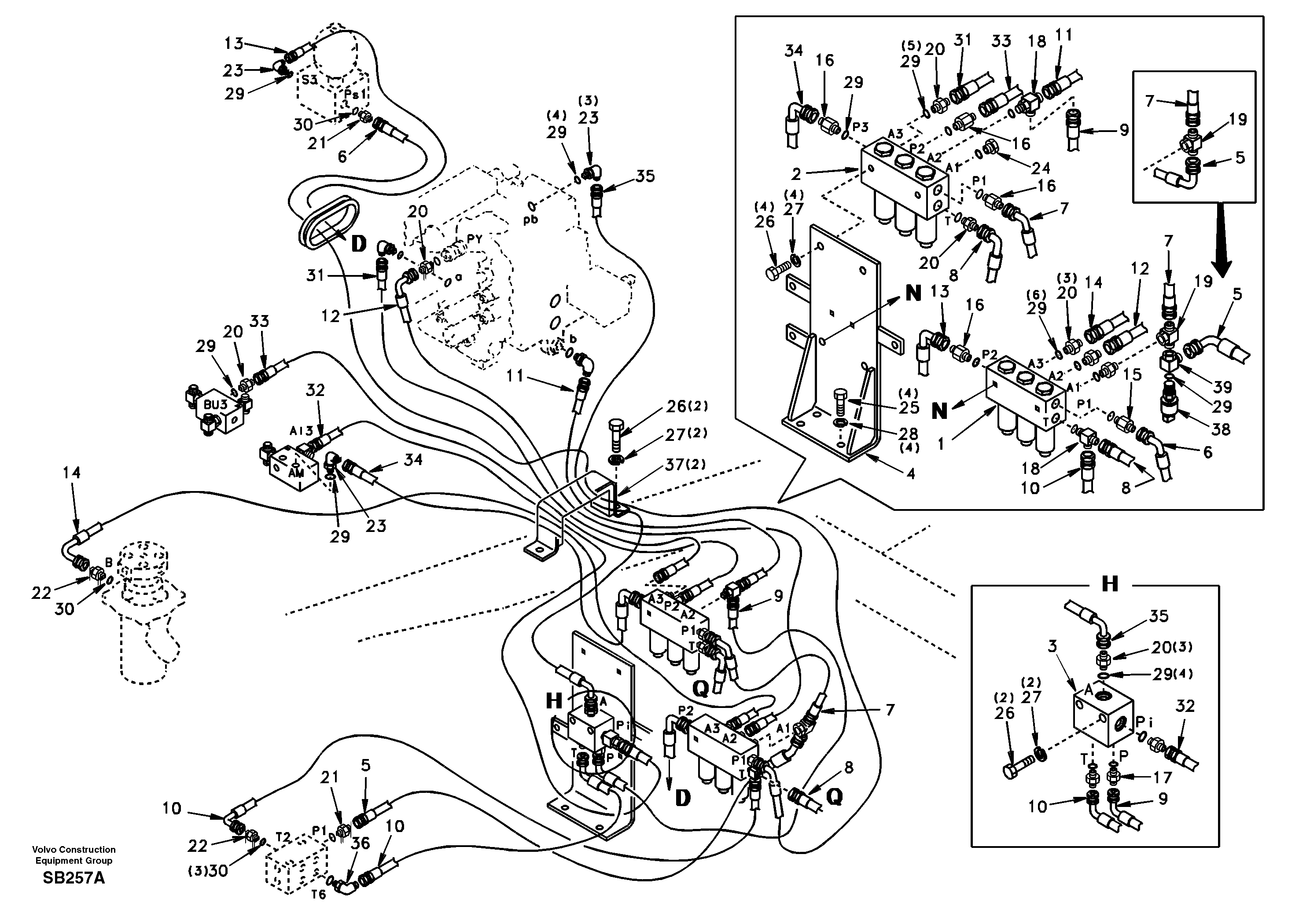 Схема запчастей Volvo EC240 - 44292 Servo system, control valve to solenoid valve 