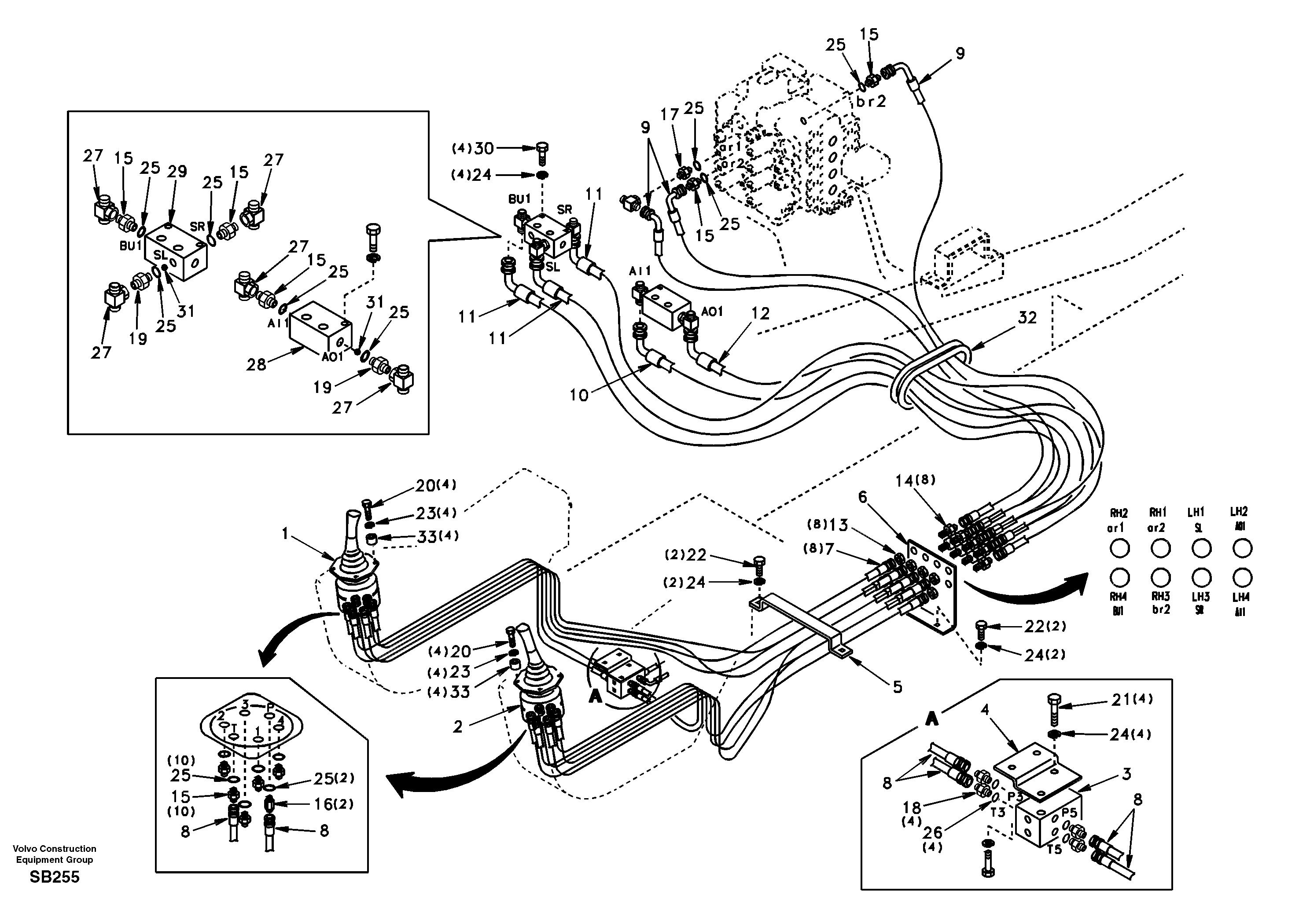 Схема запчастей Volvo EC240 - 9657 Servo system, control valve to remote control valve 