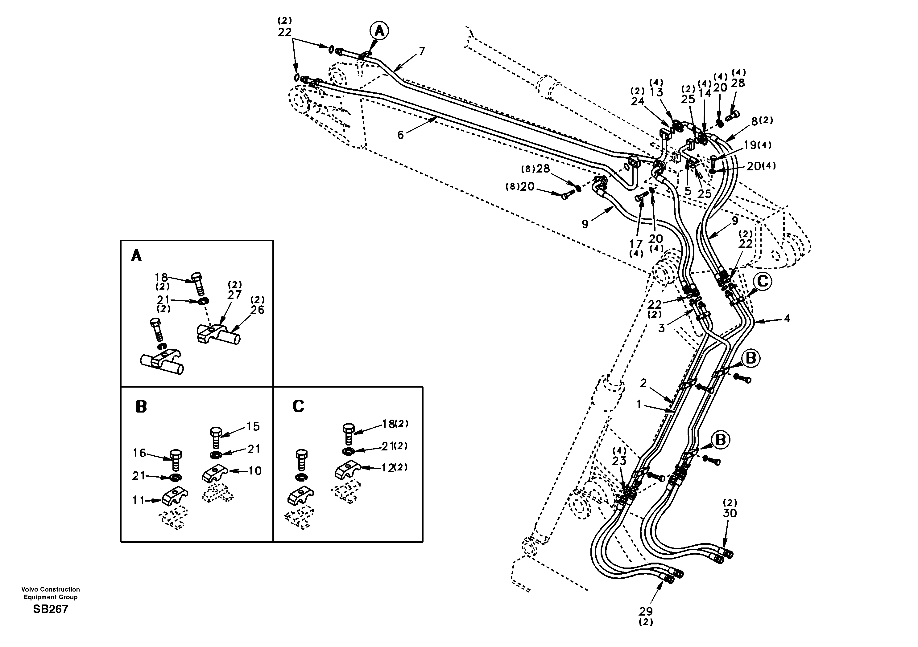 Схема запчастей Volvo EC240 - 17663 Working hydraulic, adjustable boom 