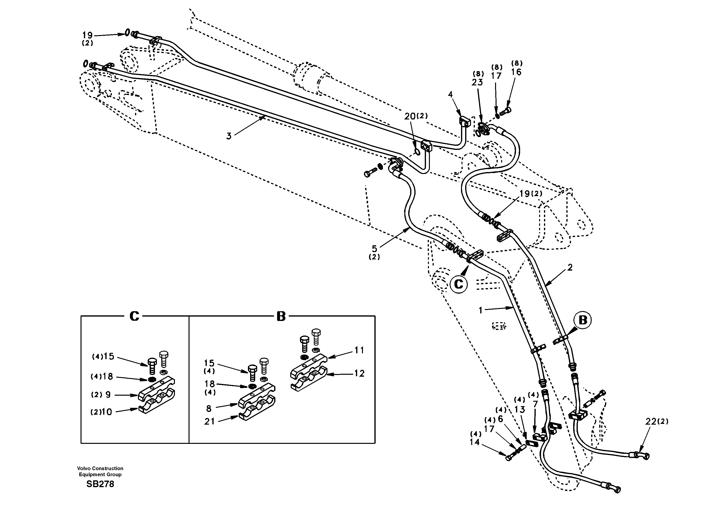 Схема запчастей Volvo EC240 - 17668 Working hydraulic, hammer and shear for adjustable boom 