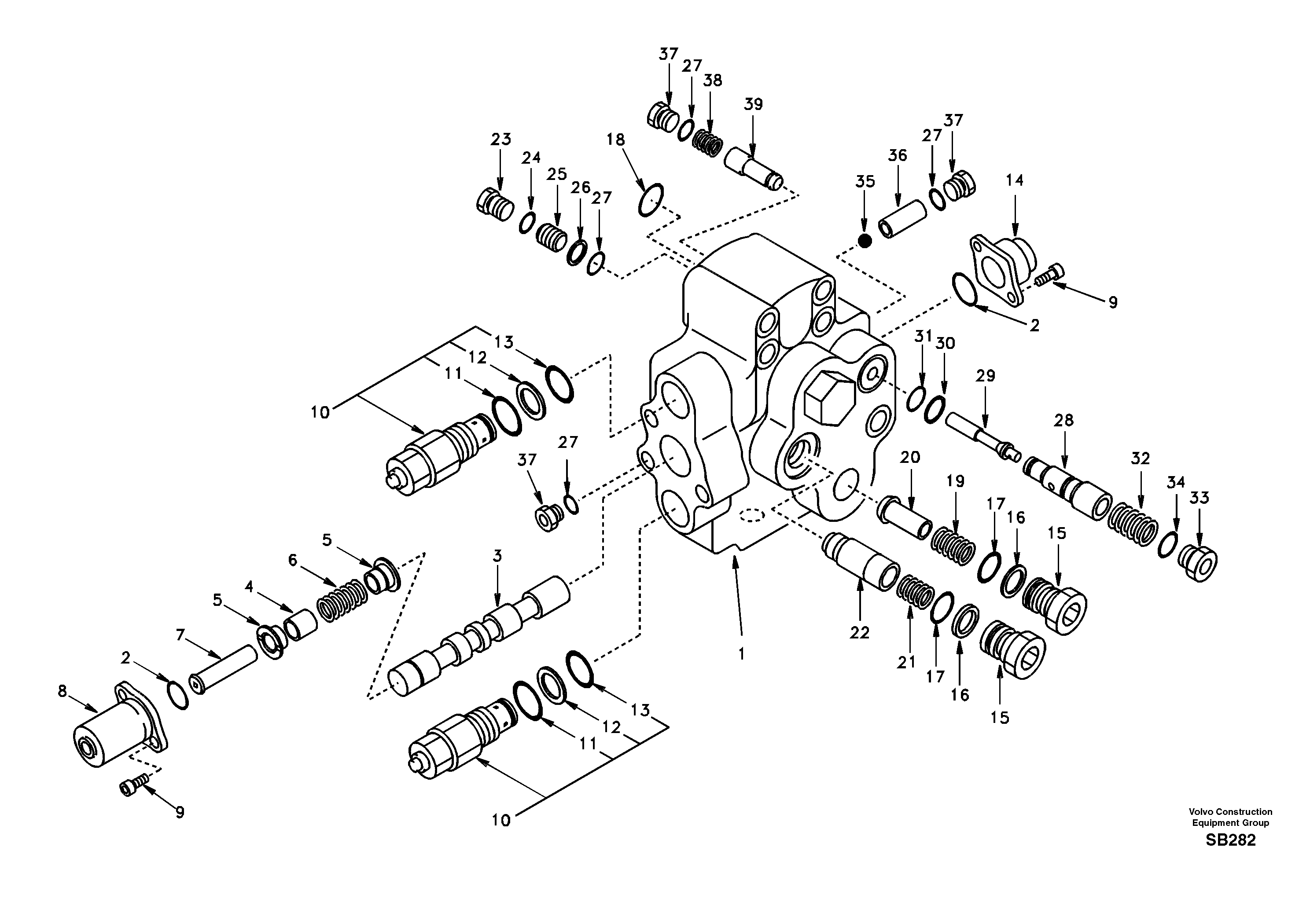 Схема запчастей Volvo EC240 - 24456 Working hydraulic, adjustable boom control valve 