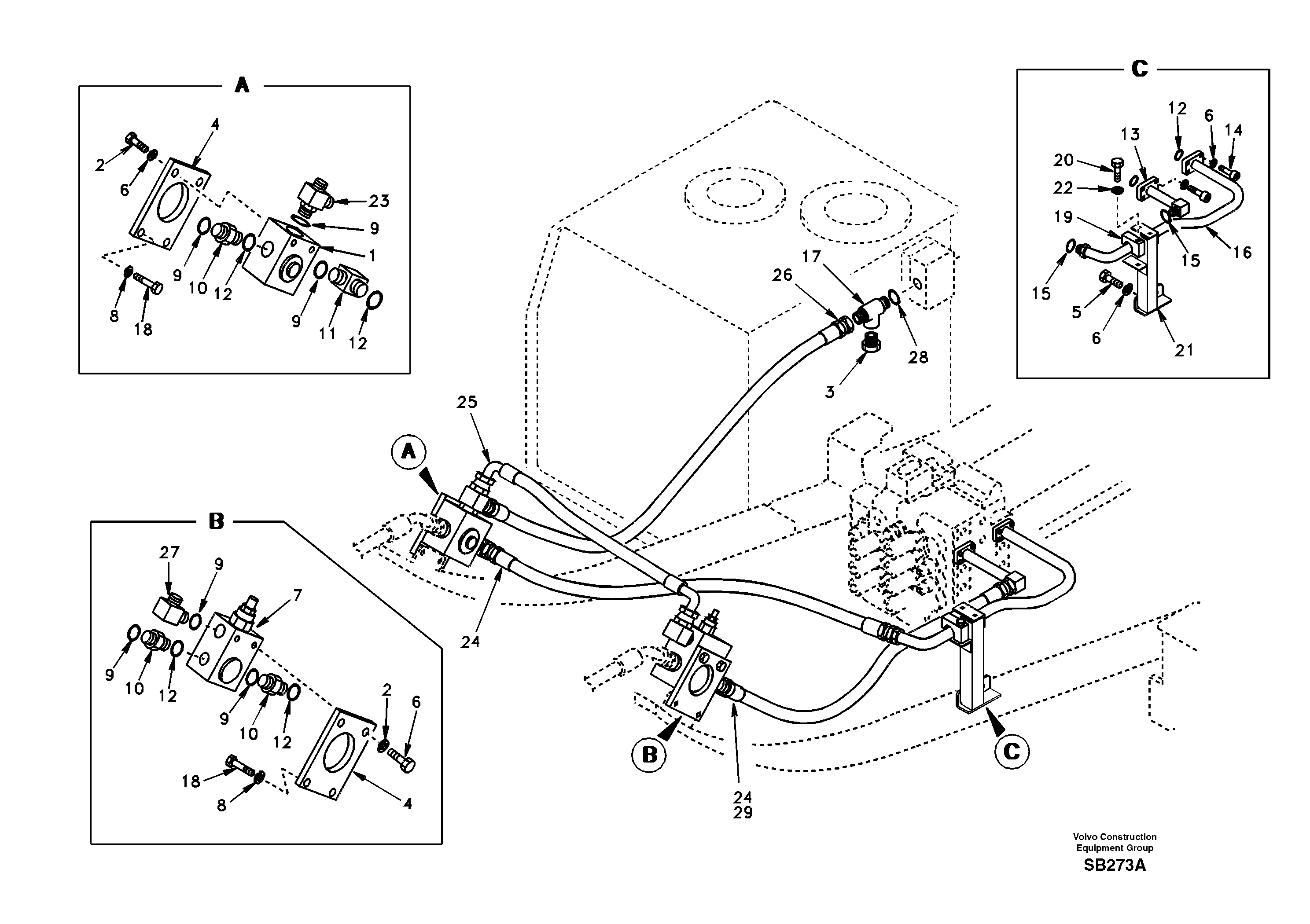 Схема запчастей Volvo EC240 - 8375 Working hydraulic, hammer and shear for upper 