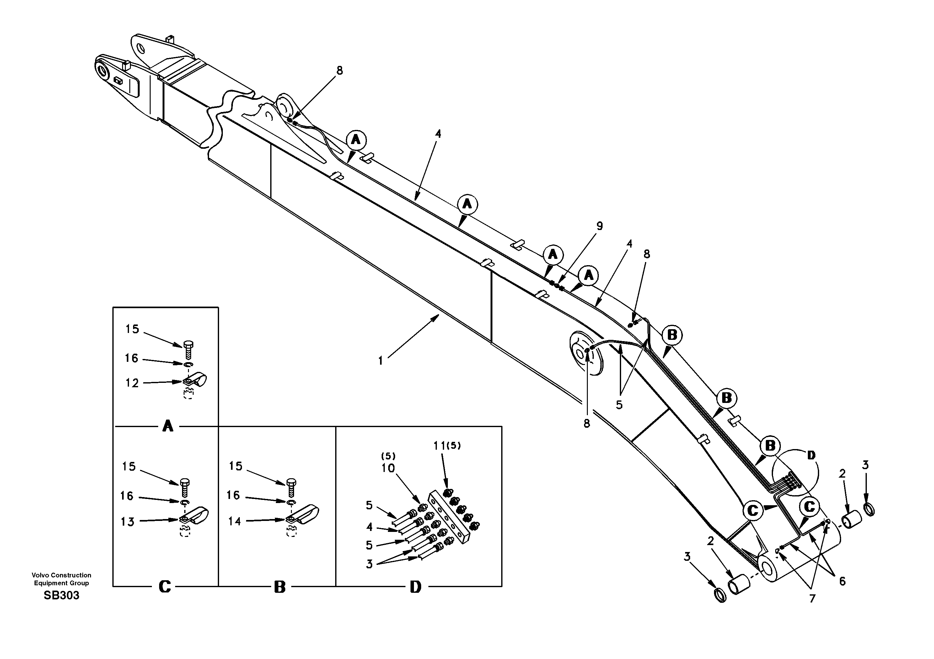 Схема запчастей Volvo EC240 - 31681 Boom and grease piping, super long 