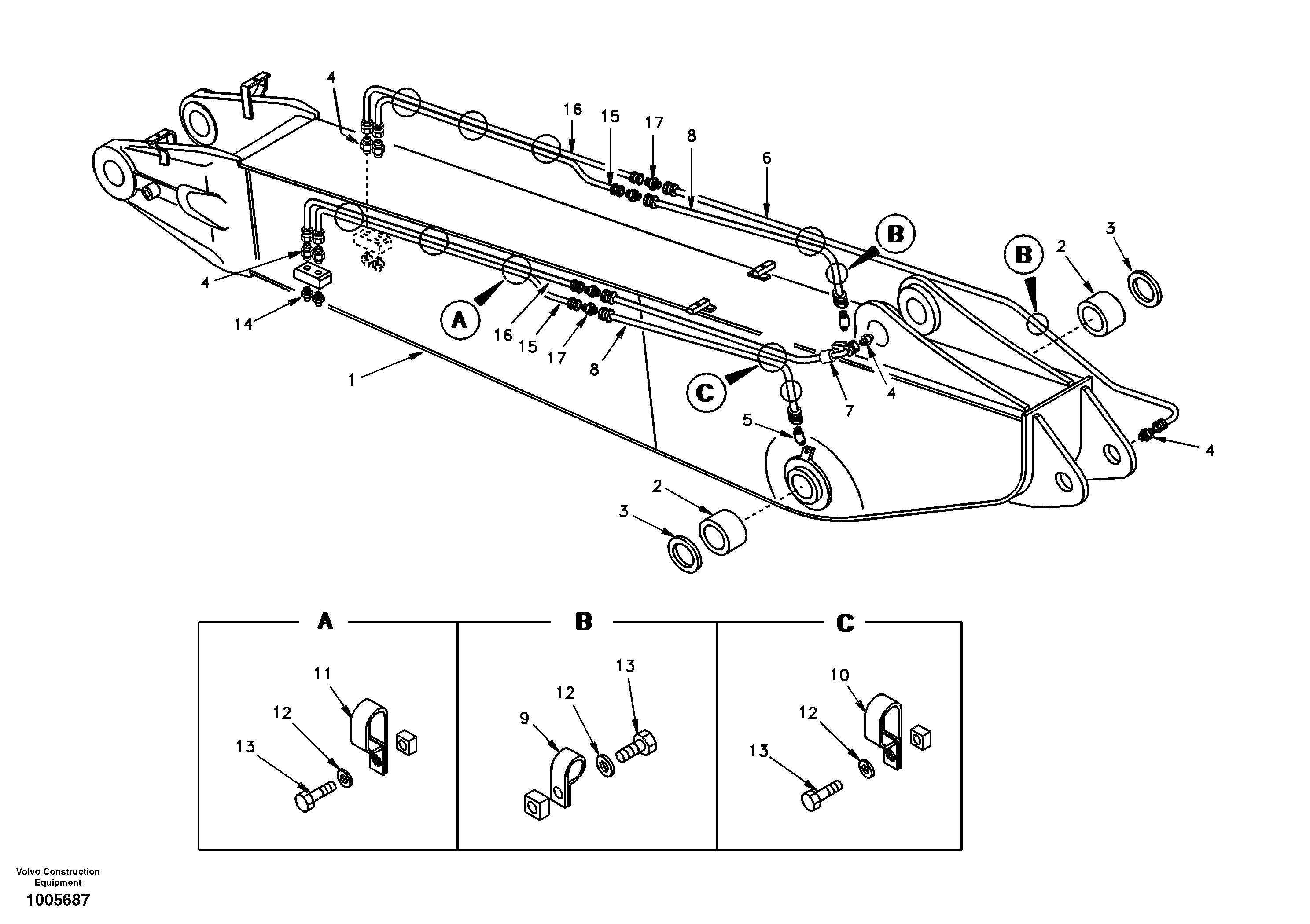 Схема запчастей Volvo EC240 - 76663 Boom and grease piping, adjustable 2nd 