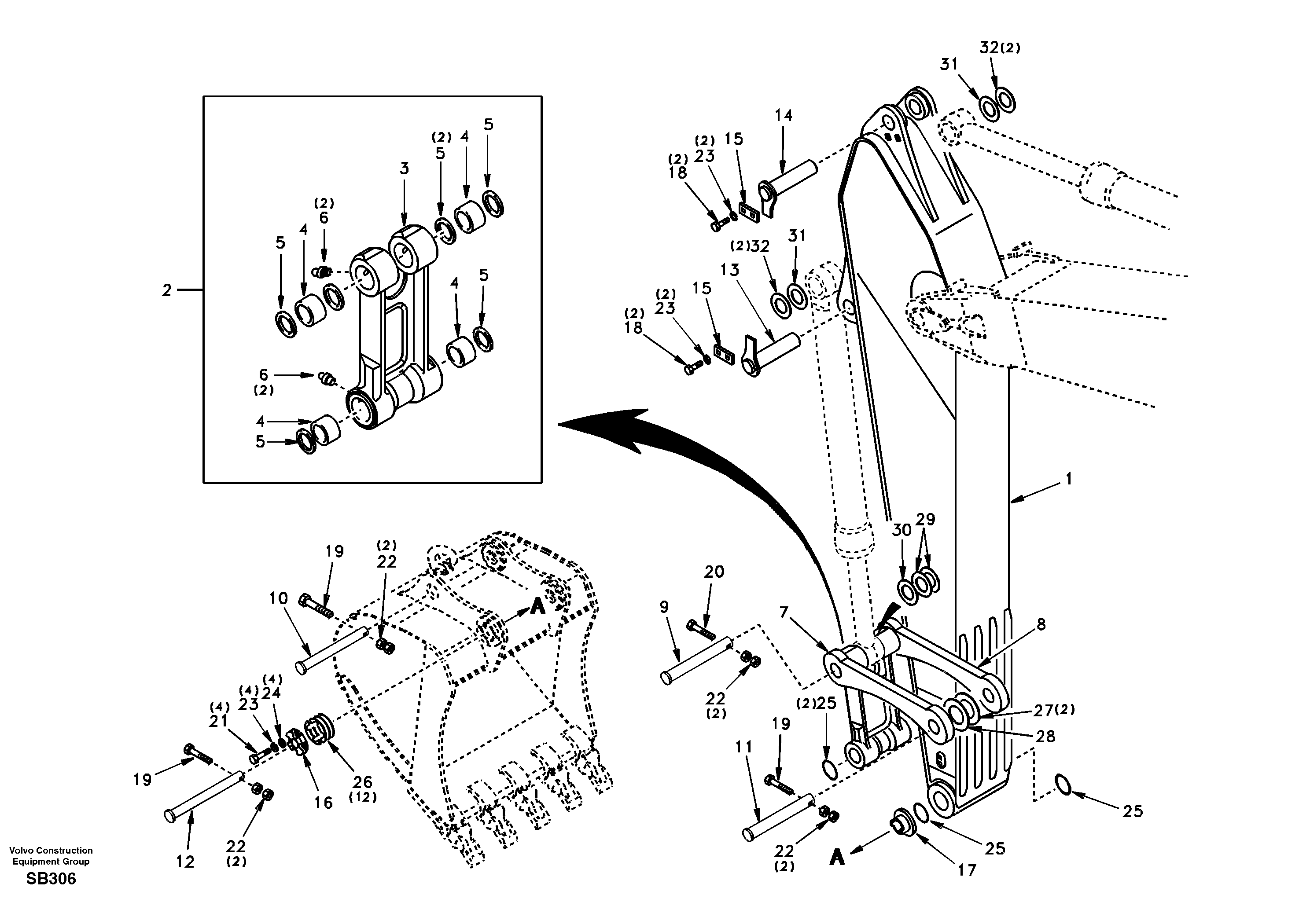 Схема запчастей Volvo EC240 - 38819 Links to dipper arm 