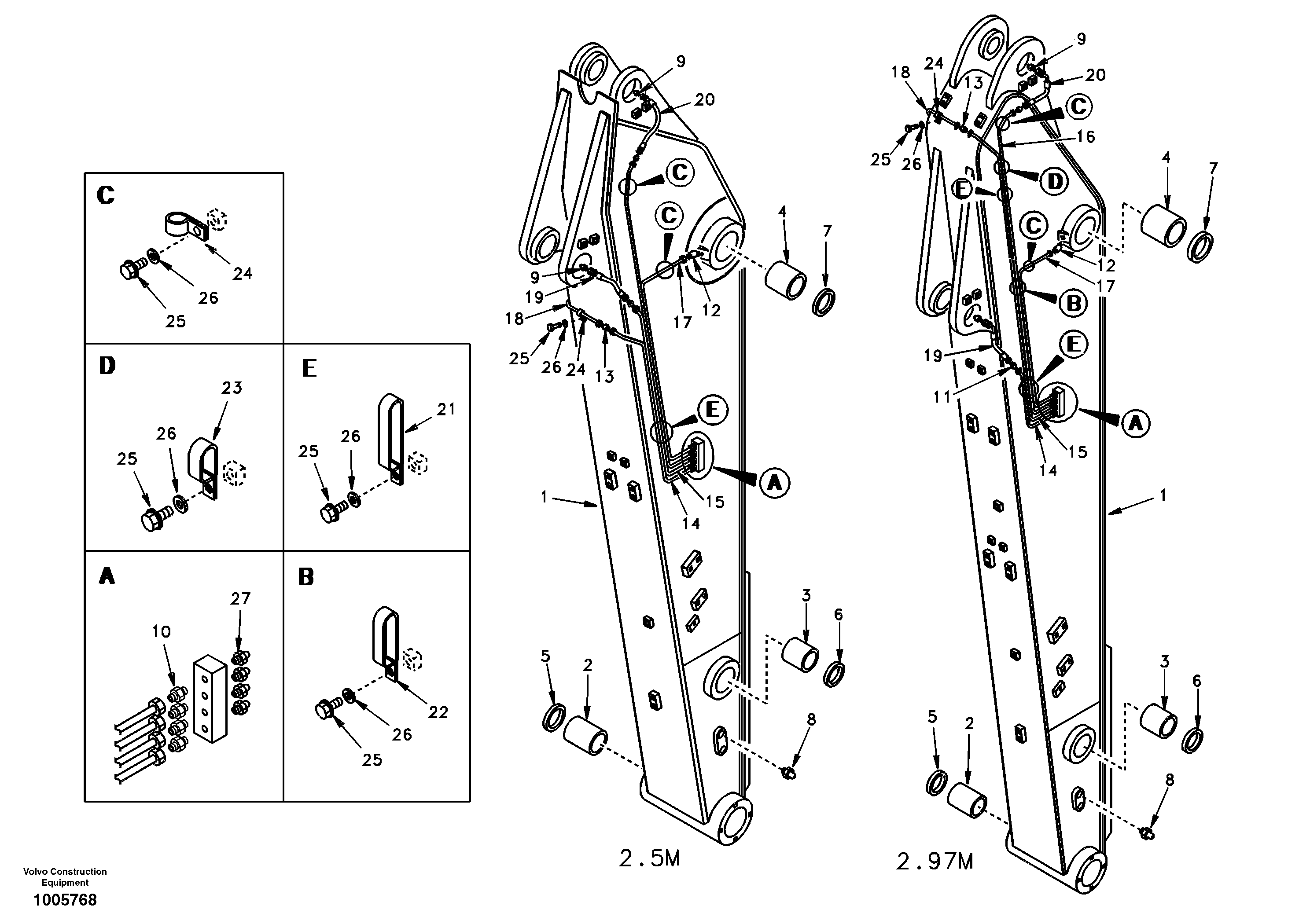 Схема запчастей Volvo EC240 - 41094 Dipper arm and grease piping with piping seat 