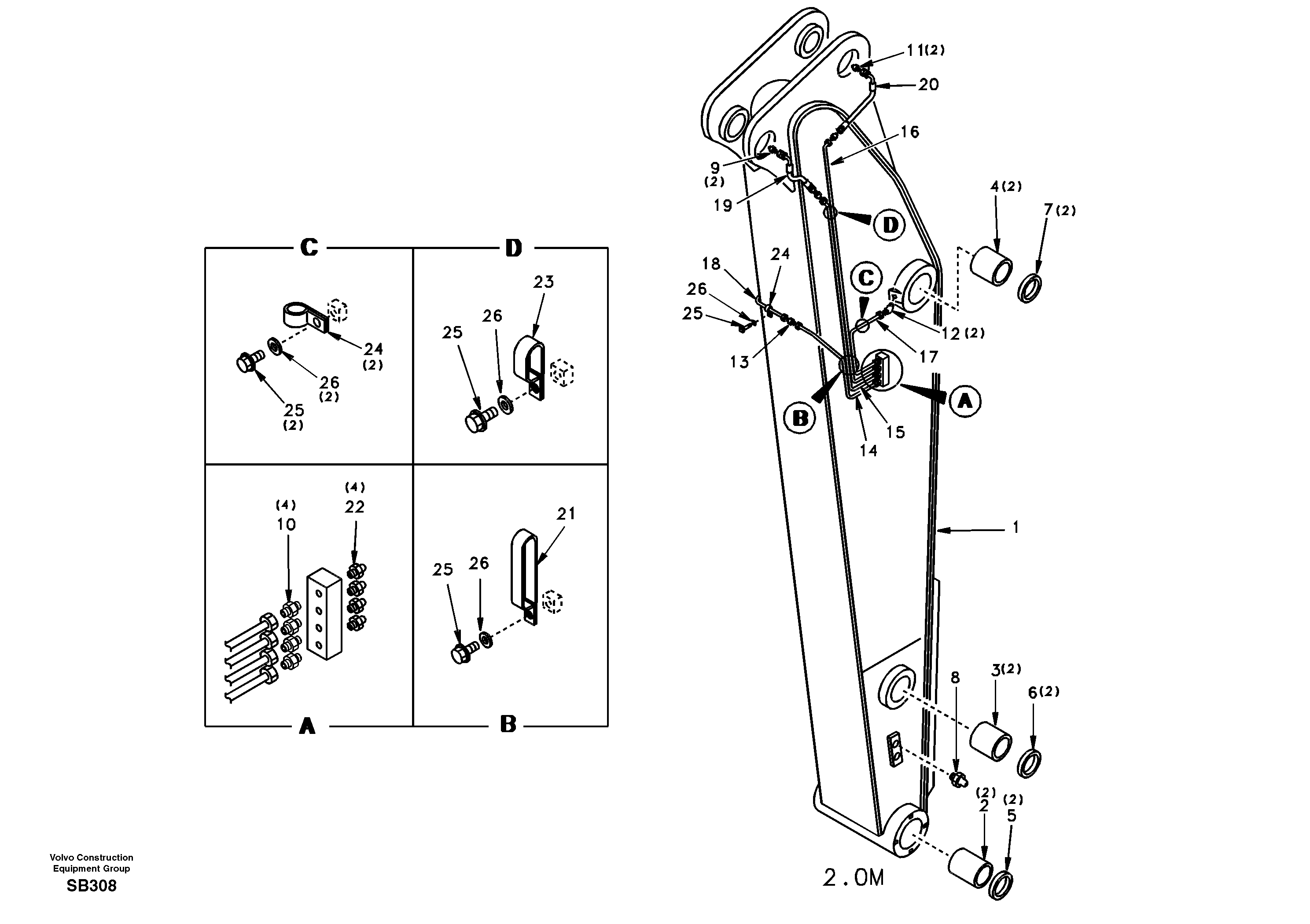 Схема запчастей Volvo EC240 - 41095 Dipper arm and grease piping without piping seat 