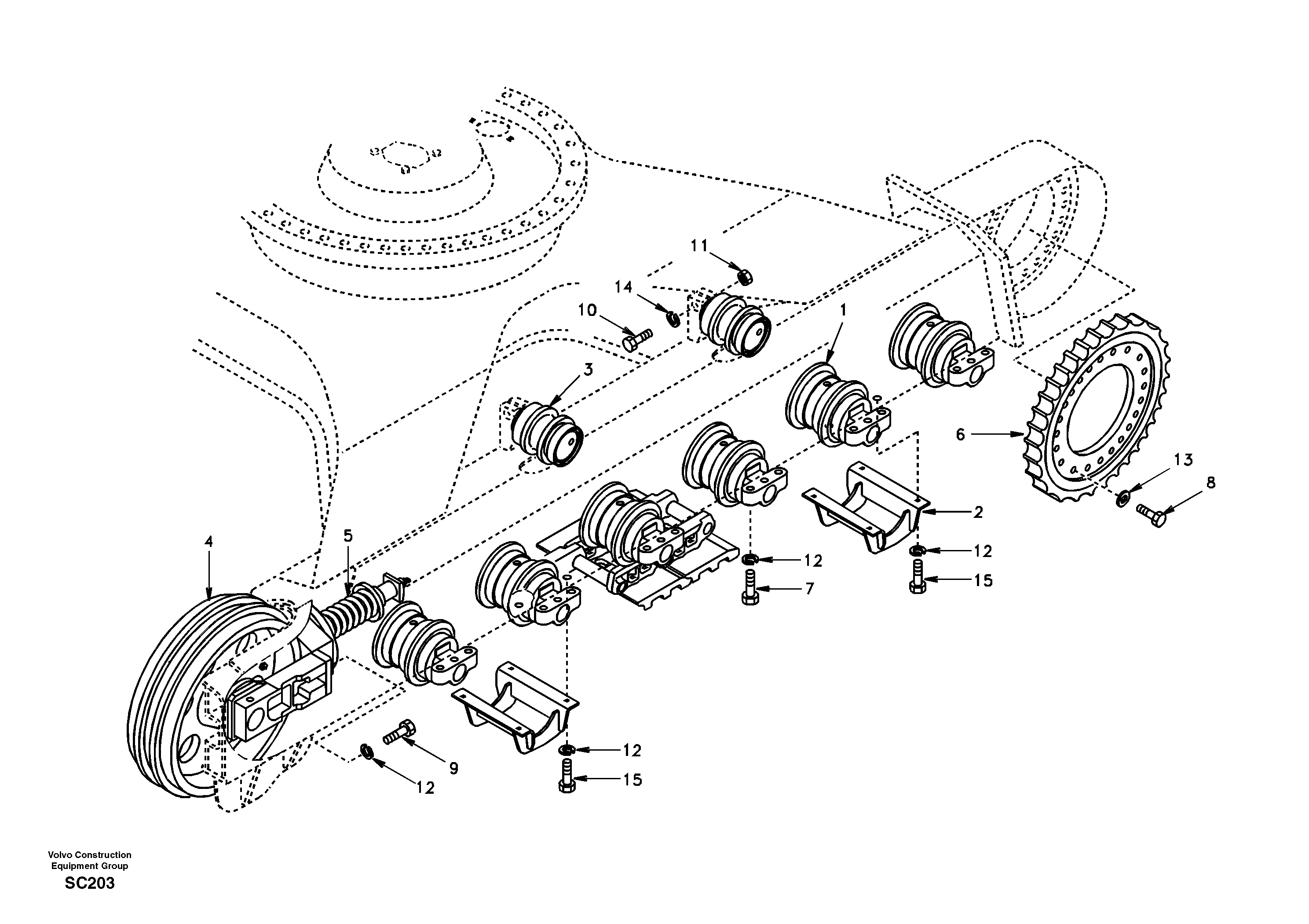 Схема запчастей Volvo EC140 - 41719 Undercarriage, components and track guards 