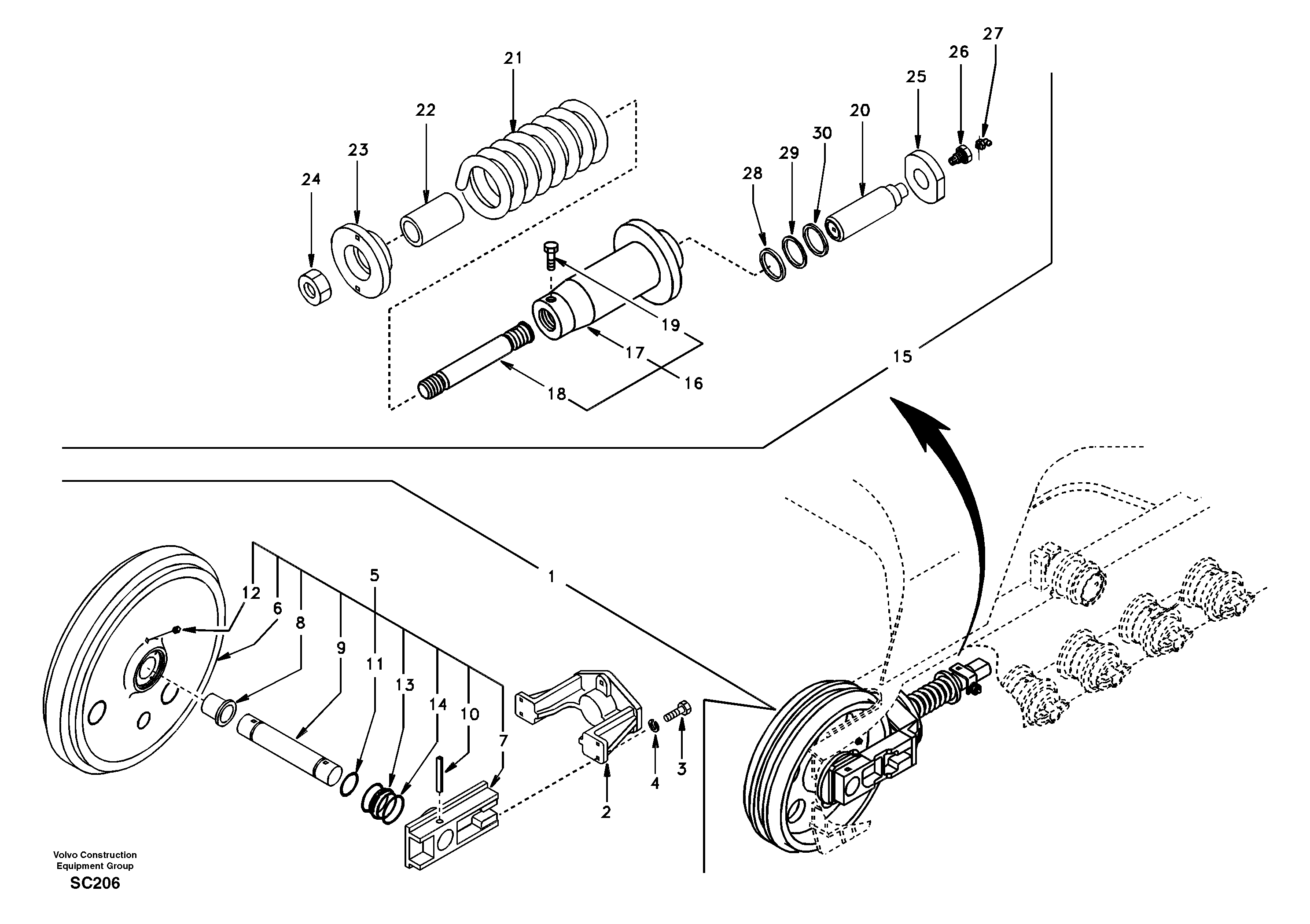 Схема запчастей Volvo EC140 - 41803 Front idler, spring package 