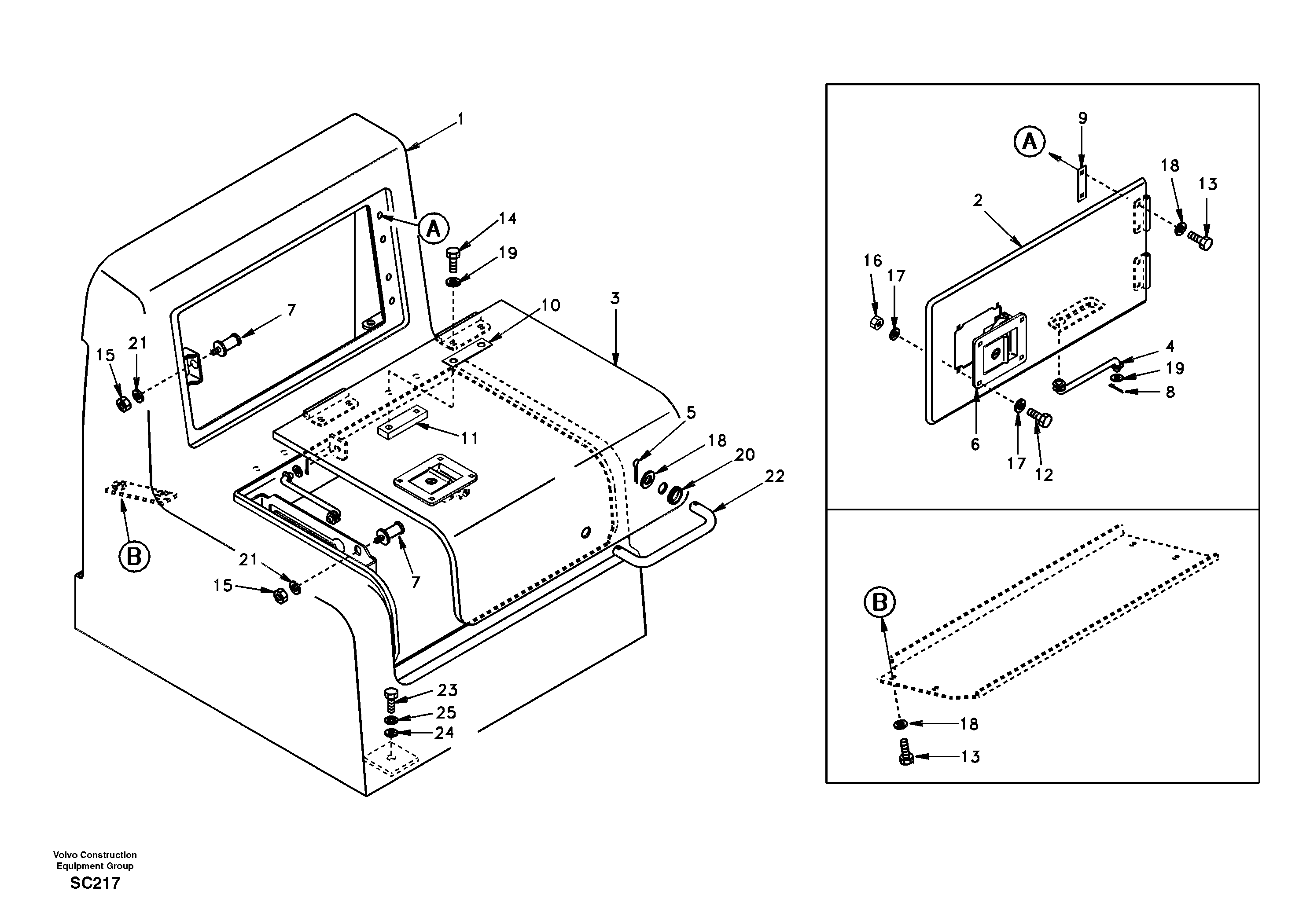 Схема запчастей Volvo EC140 - 7702 Tool box, cowl 