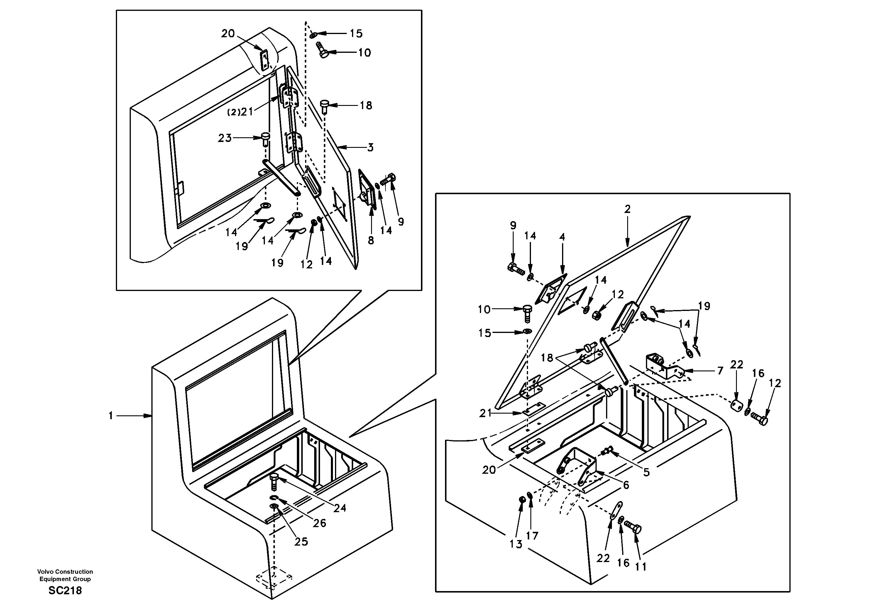 Схема запчастей Volvo EC140 - 7705 Tool box, cowl 