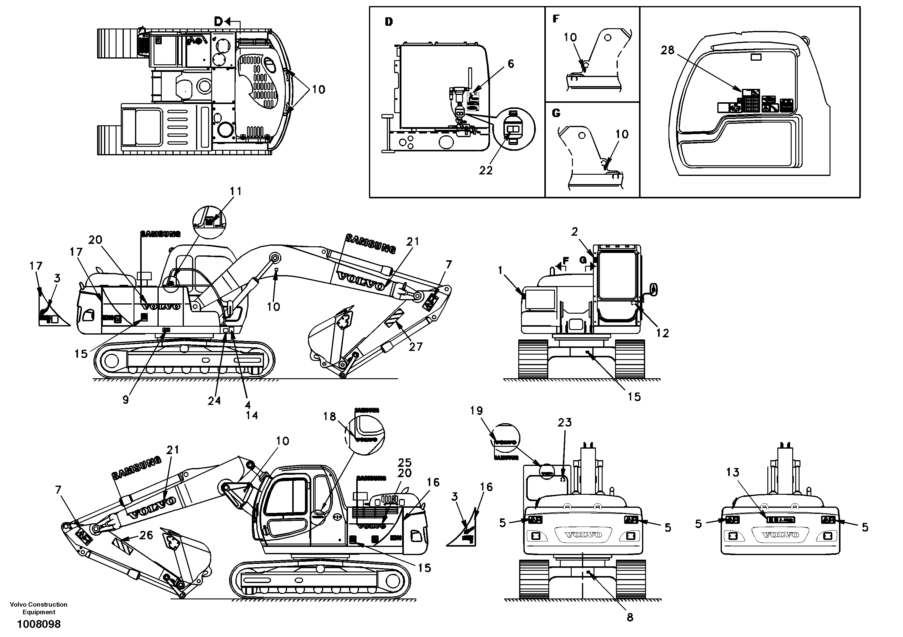 Схема запчастей Volvo EC140 - 38003 Decal, outer location 