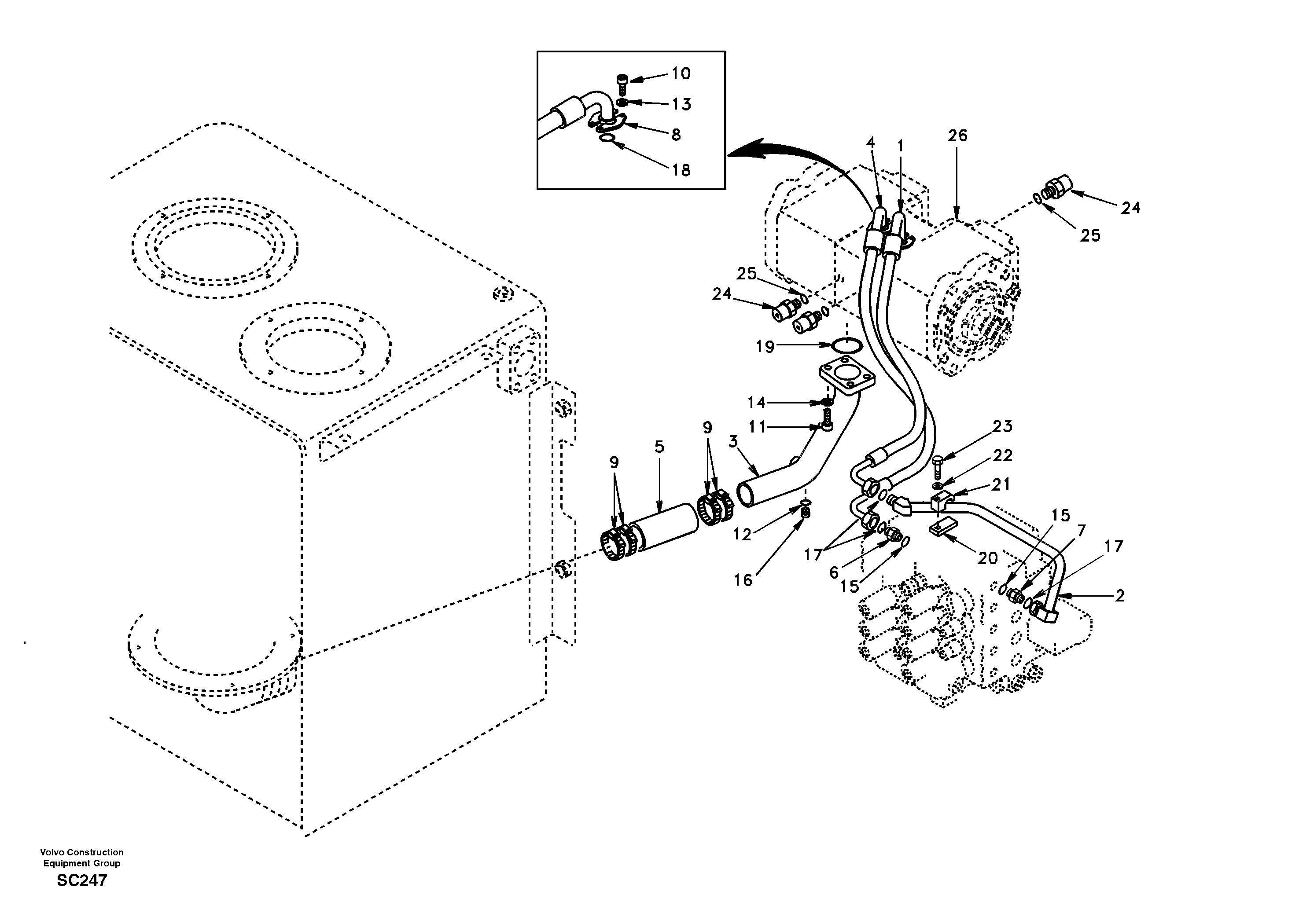 Схема запчастей Volvo EC140 - 7709 Hydraulic system, hydraulic tank to hydraulic pump 