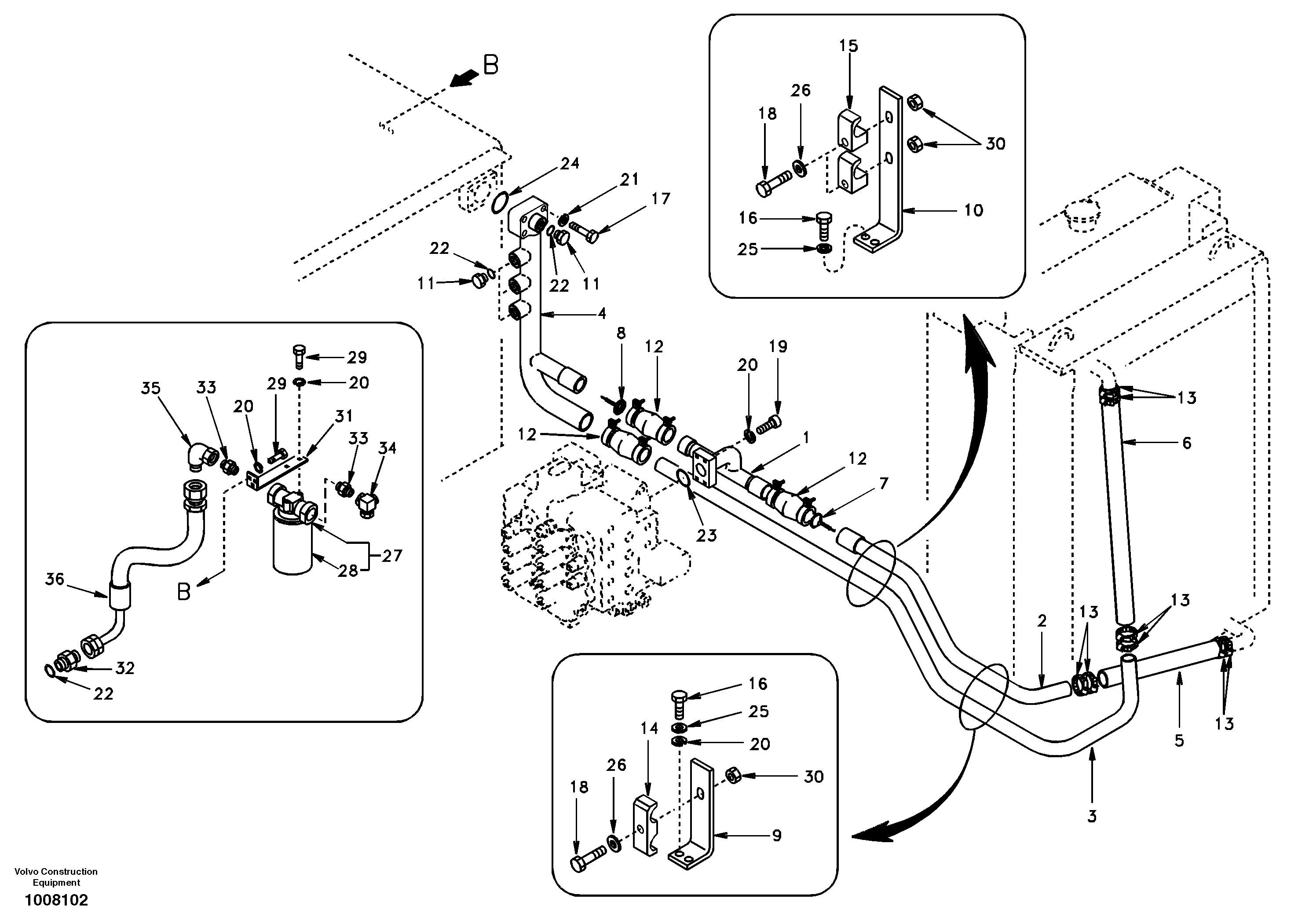 Схема запчастей Volvo EC140 - 7710 Hydraulic system, hydraulic tank to hydraulic oil cooler 