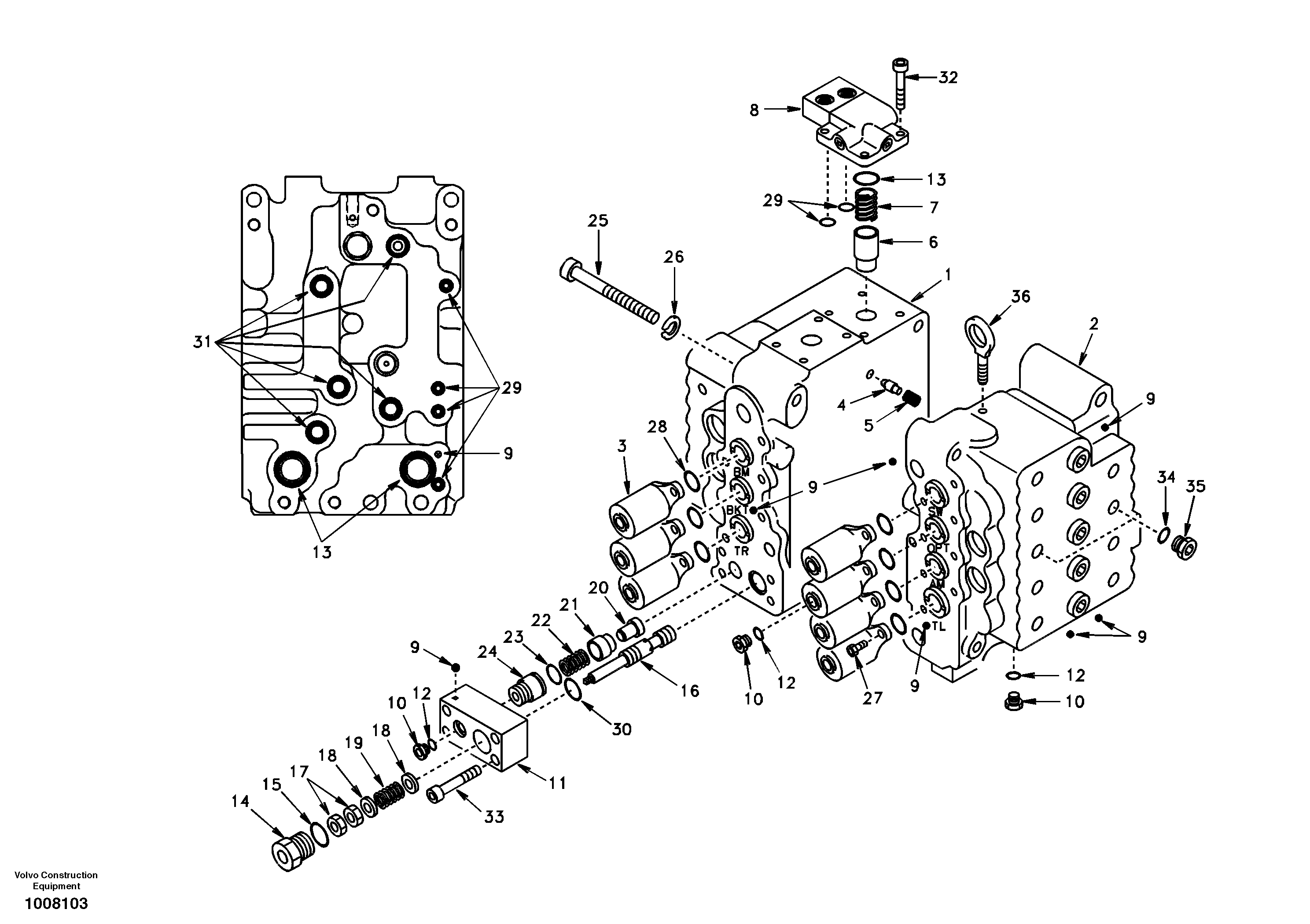 Схема запчастей Volvo EC140 - 40709 Control valve with fitting parts 