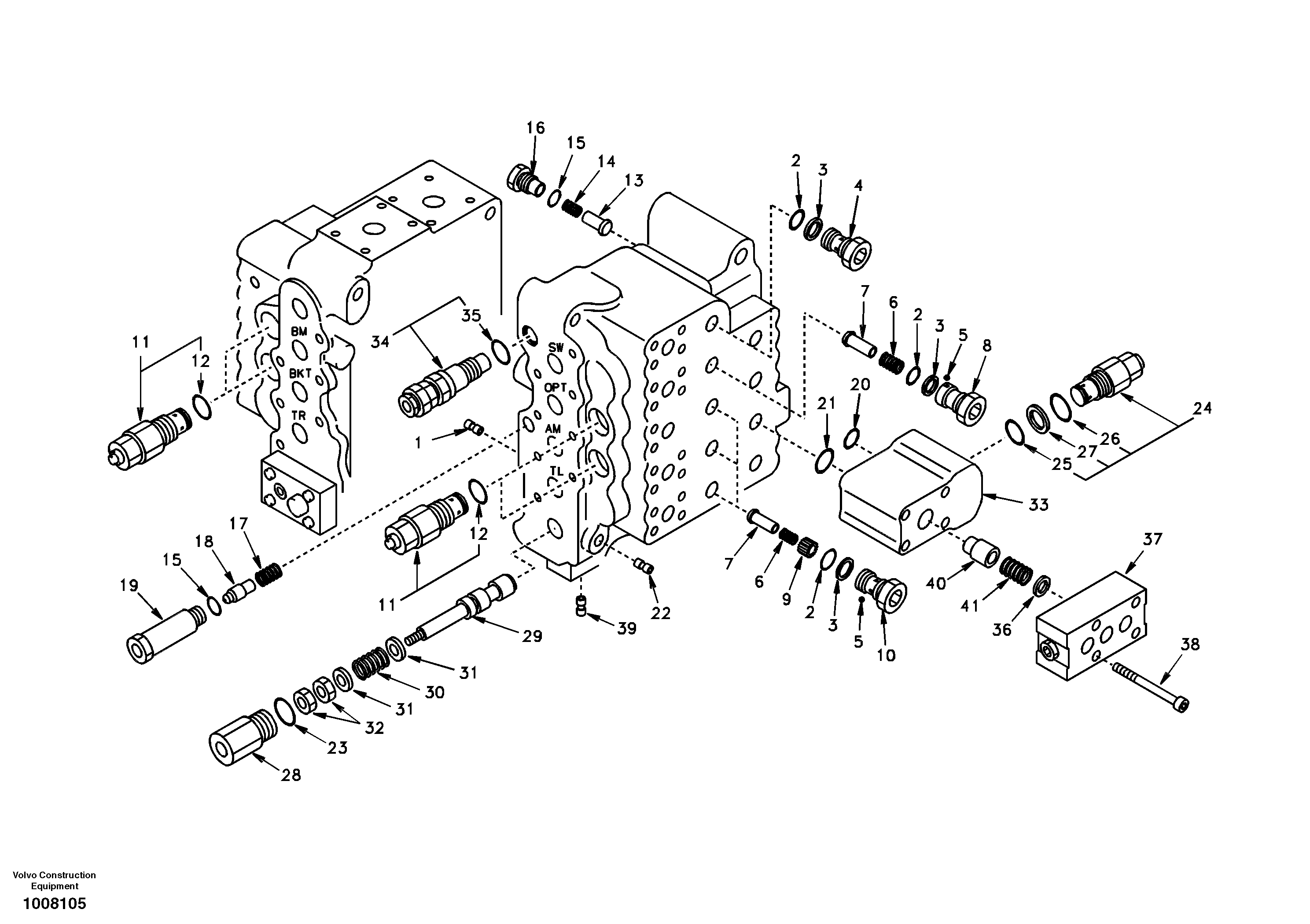 Схема запчастей Volvo EC140 - 72036 Main control valve, relief valve and dipper arm holding 