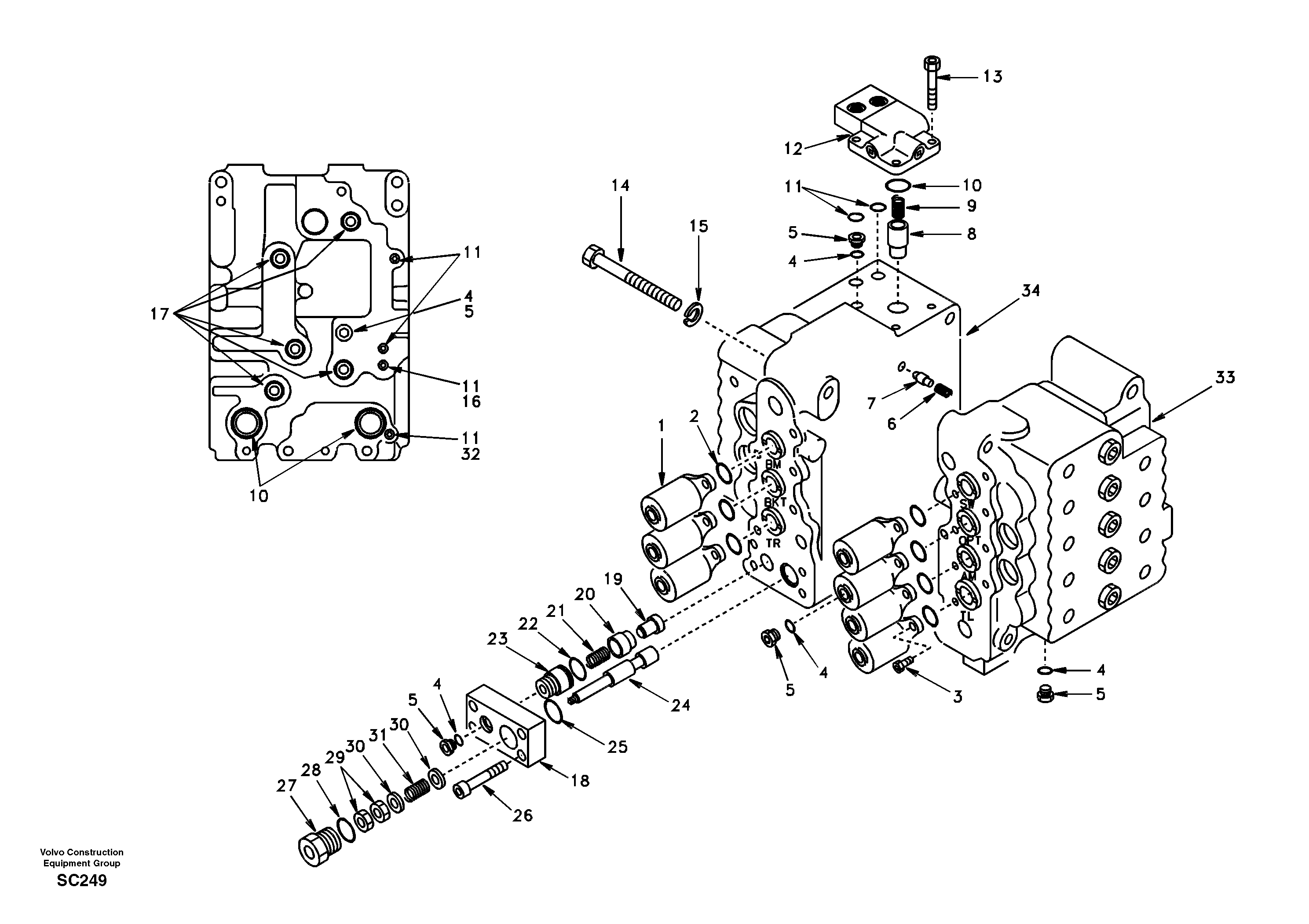 Схема запчастей Volvo EC140 - 7714 Control valve with fitting parts 