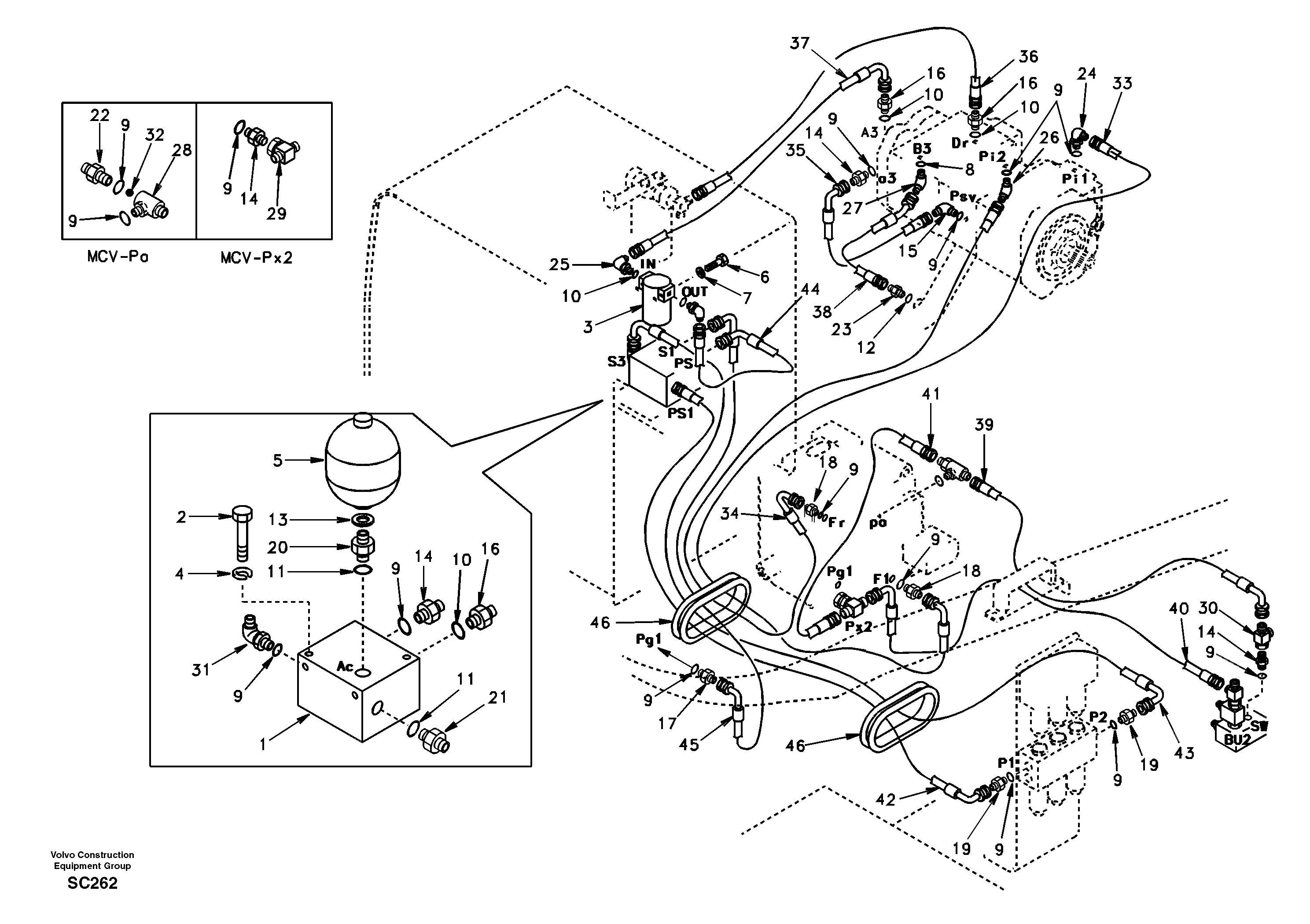 Схема запчастей Volvo EC140 - 14595 Servo system, pump to control valve 