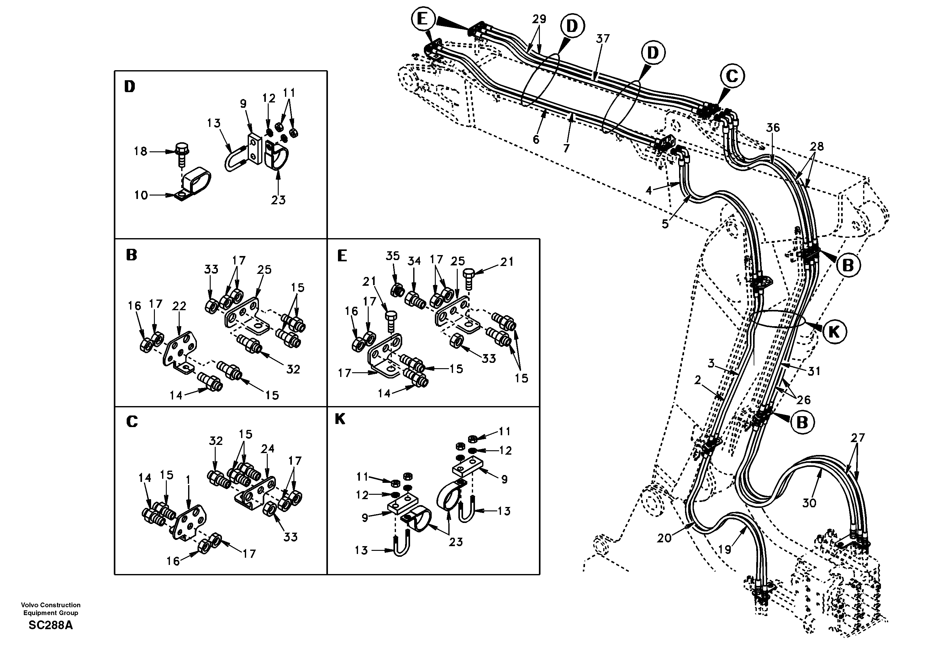 Схема запчастей Volvo EC140 - 32085 Quickfit and rotator hydraulic, adjustable boom 